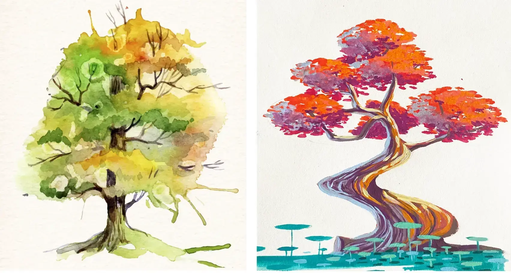 la différence de rendu entre l’aquarelle et l’acrylique