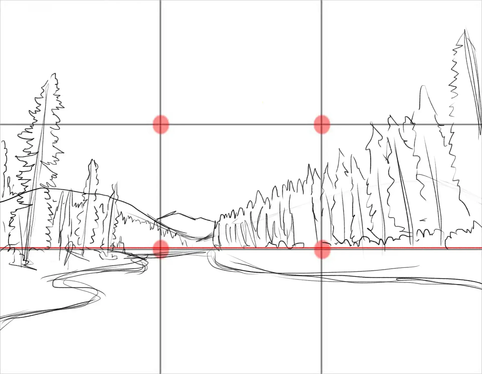 esquisser la forêt d’un dessin d’aurores boréales