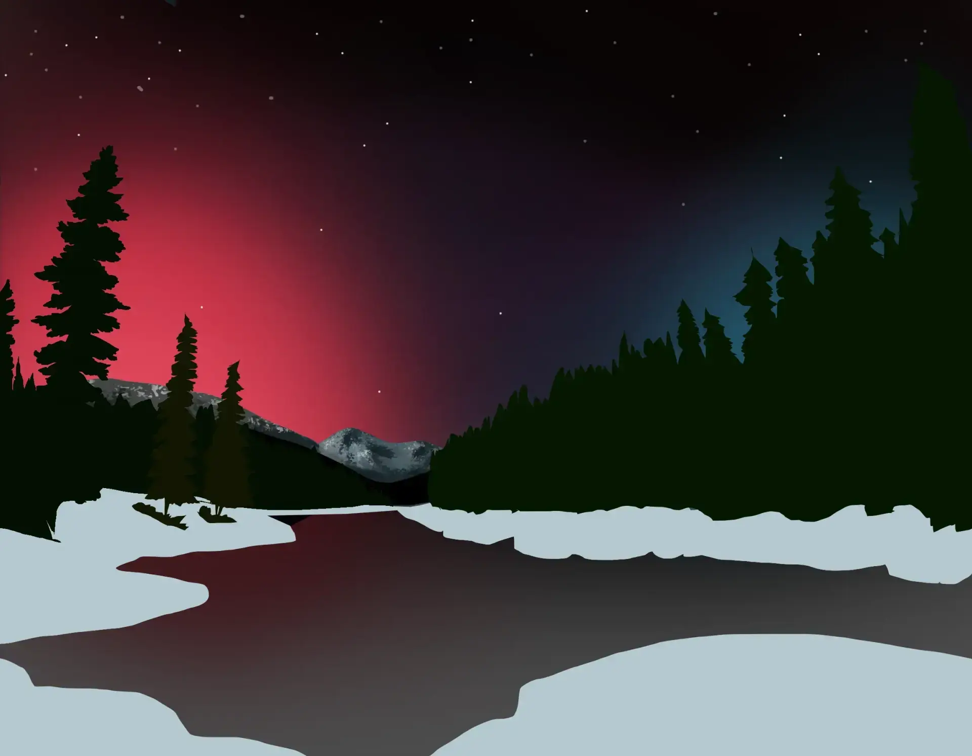 ajouter les montagnes au dessin d’aurores boréales