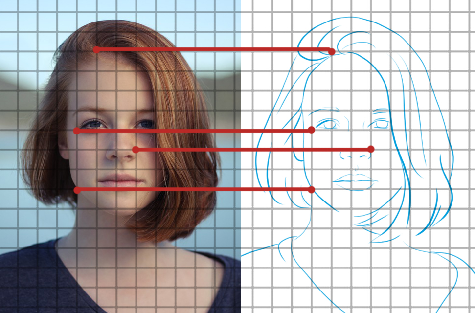 dessiner son autoportrait avec la technique du quadrillage 1