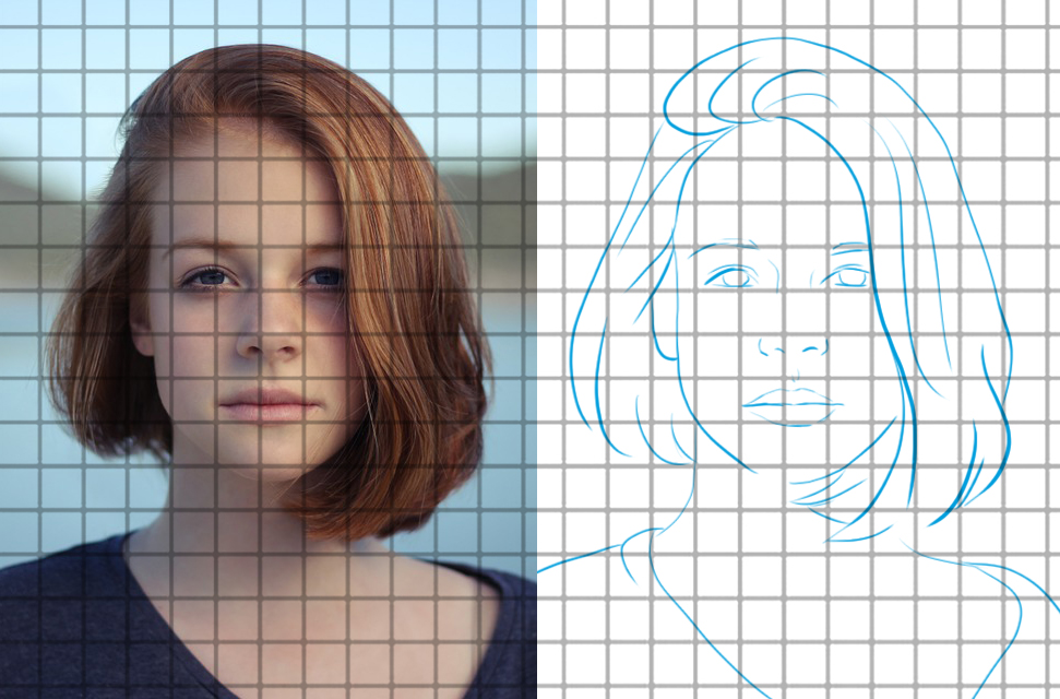 dessiner son autoportrait avec la technique du quadrillage 2