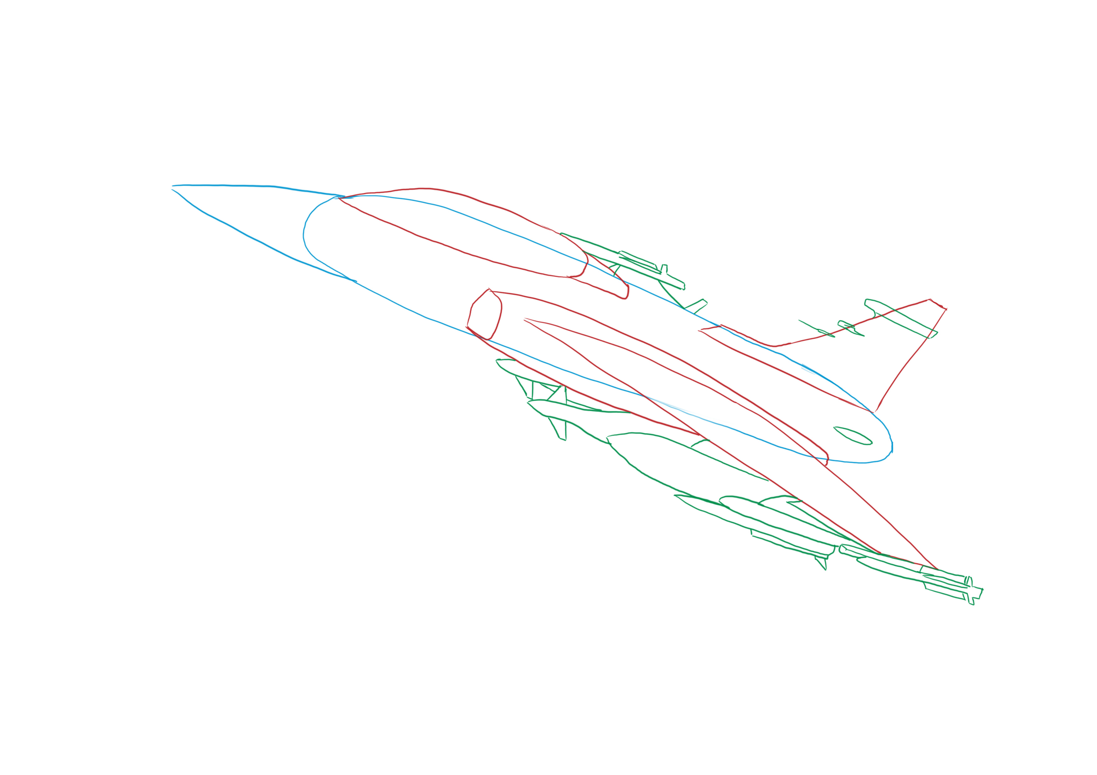 croquis des reliefs de l’avion de chasse