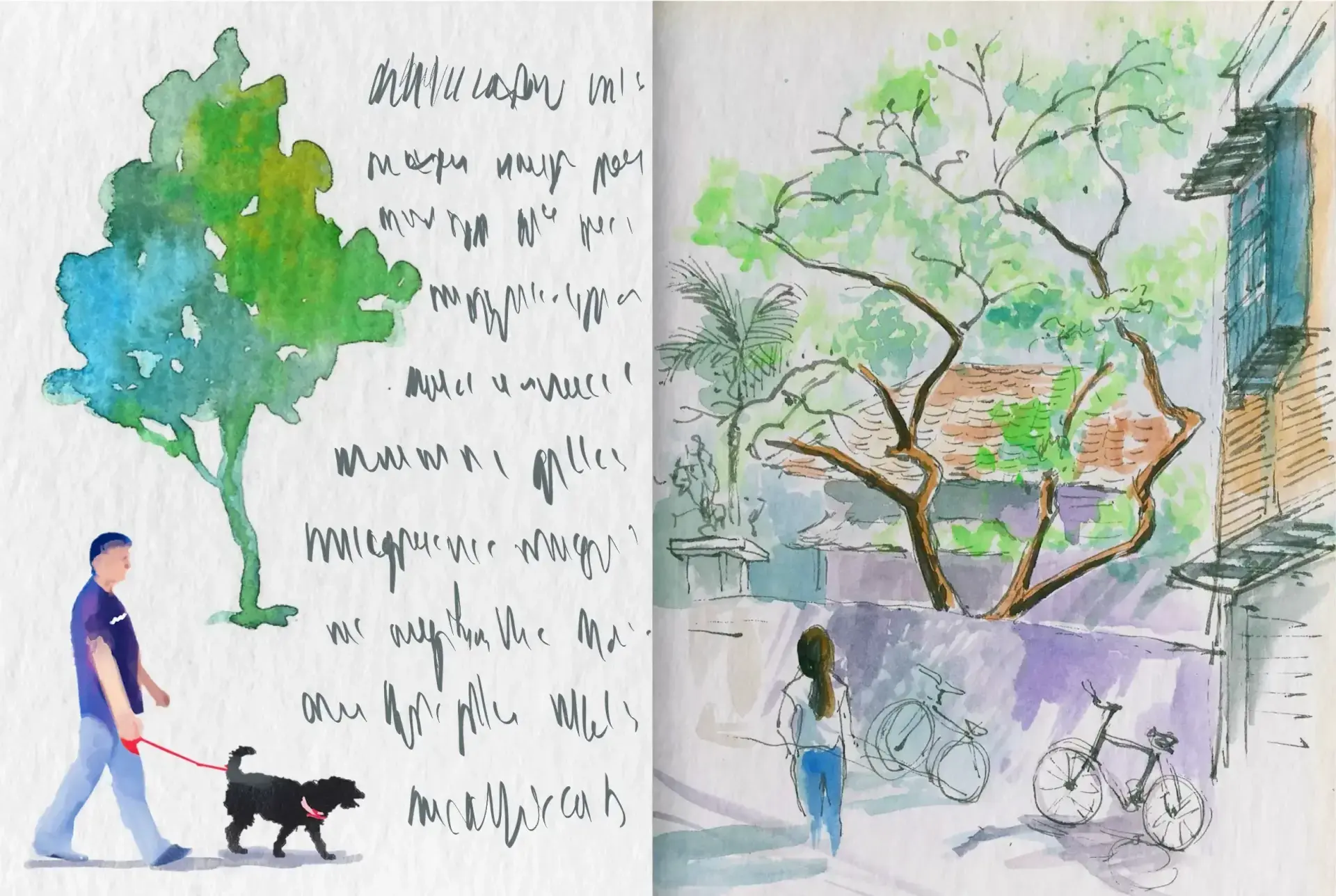 croquis à l’aquarelle dans un carnet de voyage