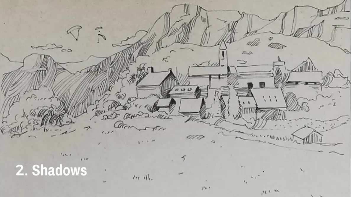 drawing of shadows in a sketchbook