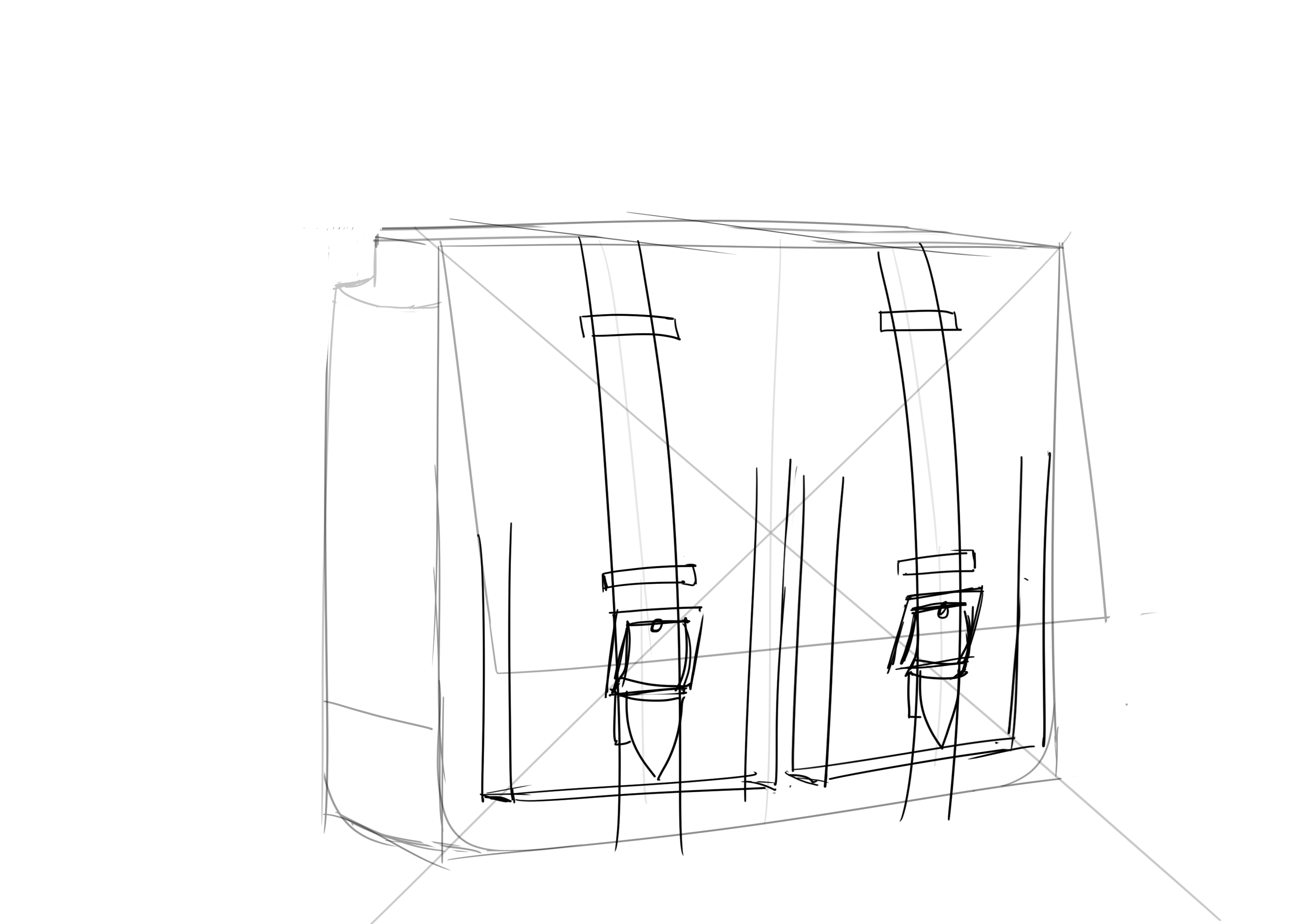 croquis de la base des lanières du cartable