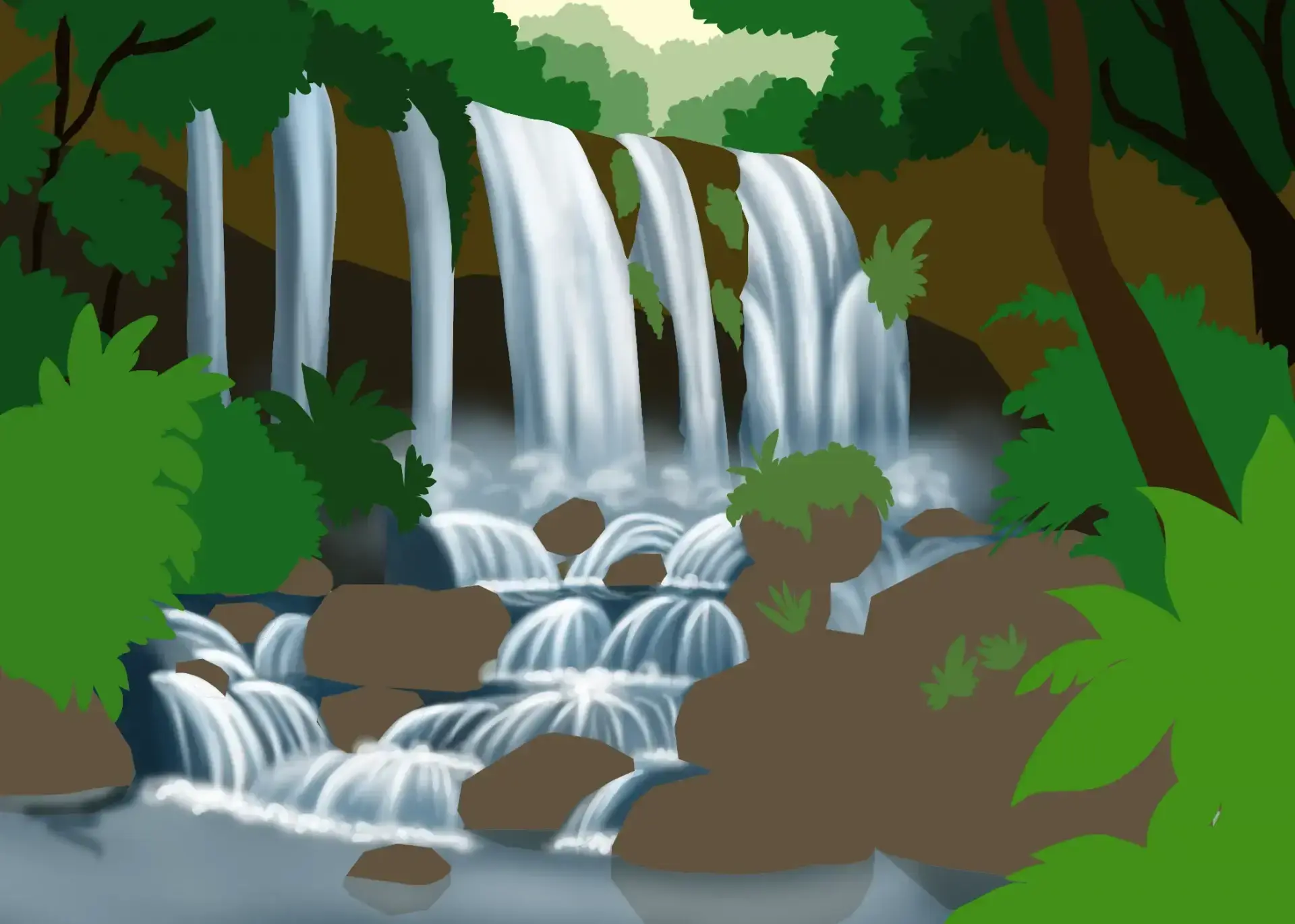dessiner les rochers d’une cascade