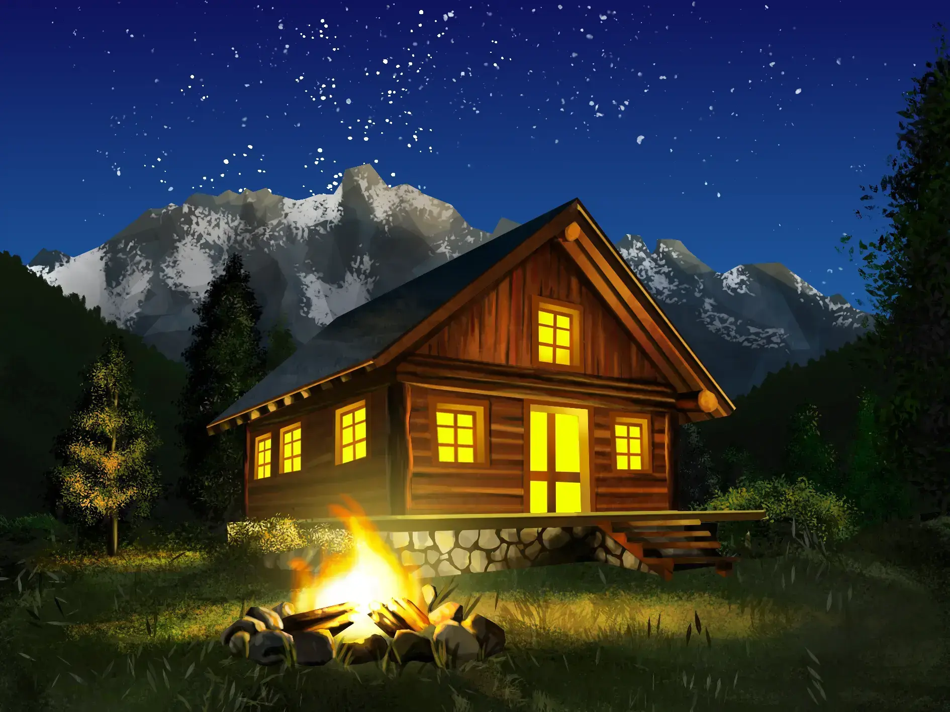 How to Draw a Mountain Cabin