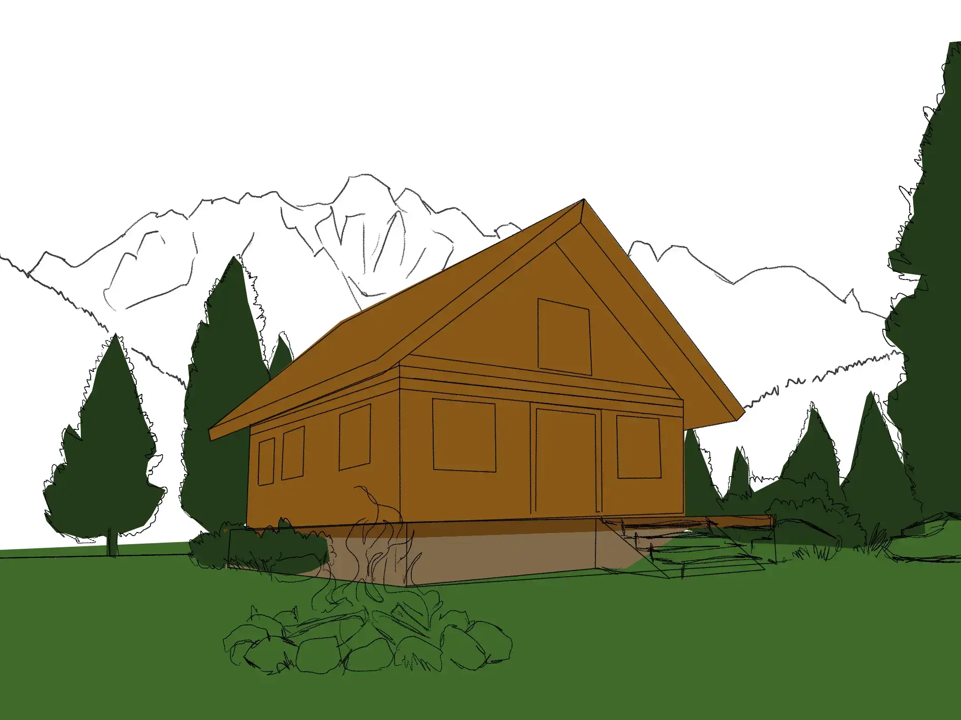 dessiner les couleurs d’un chalet de montagne
