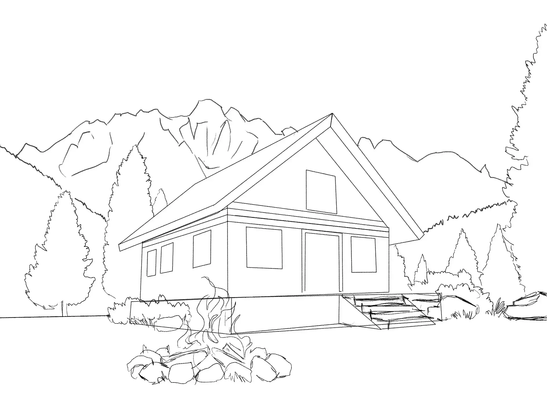 dessiner le croquis d’un chalet de montagne