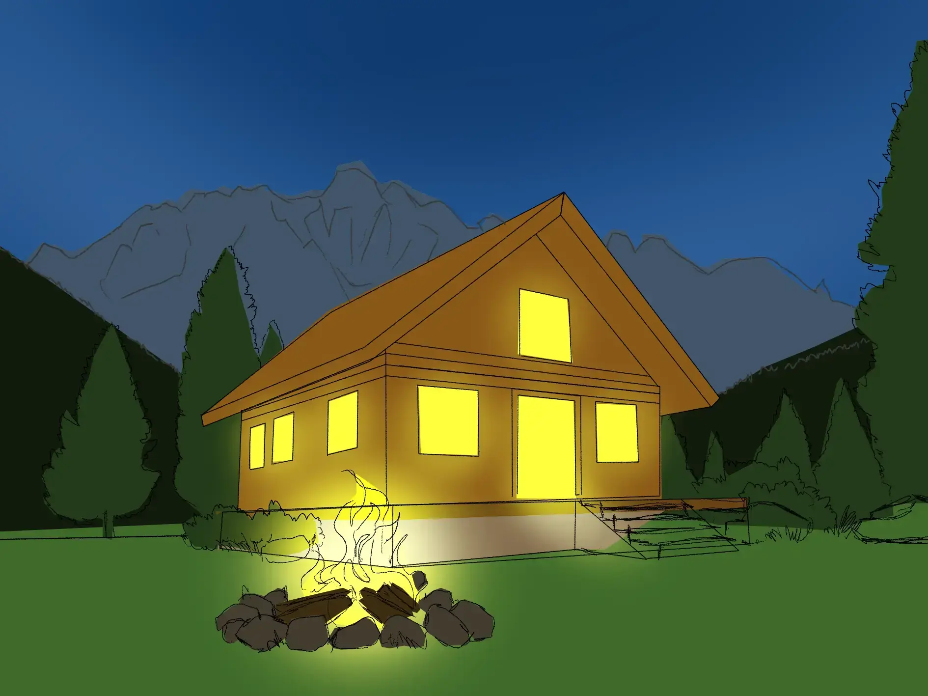 dessiner les dégradés d’un chalet de montagne
