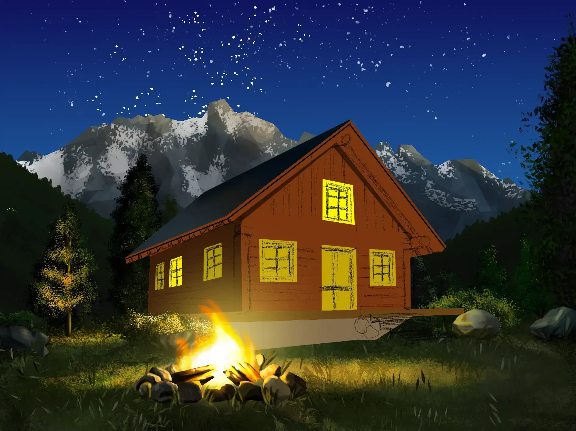 dessiner la lumière d’un chalet de montagne