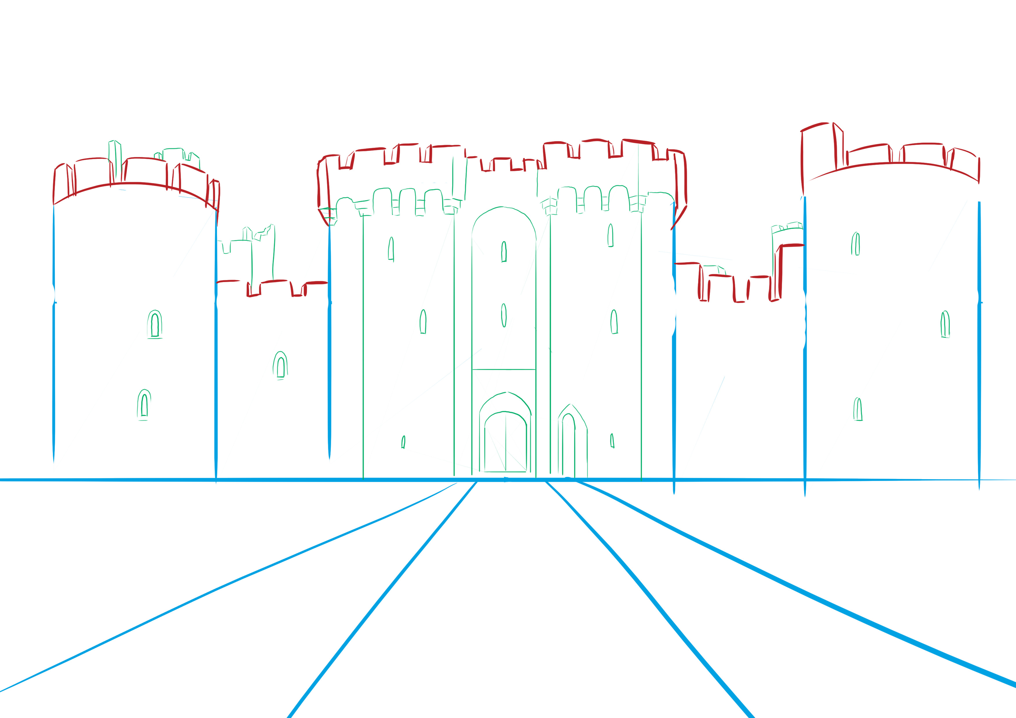dessiner les creux et reliefs du château