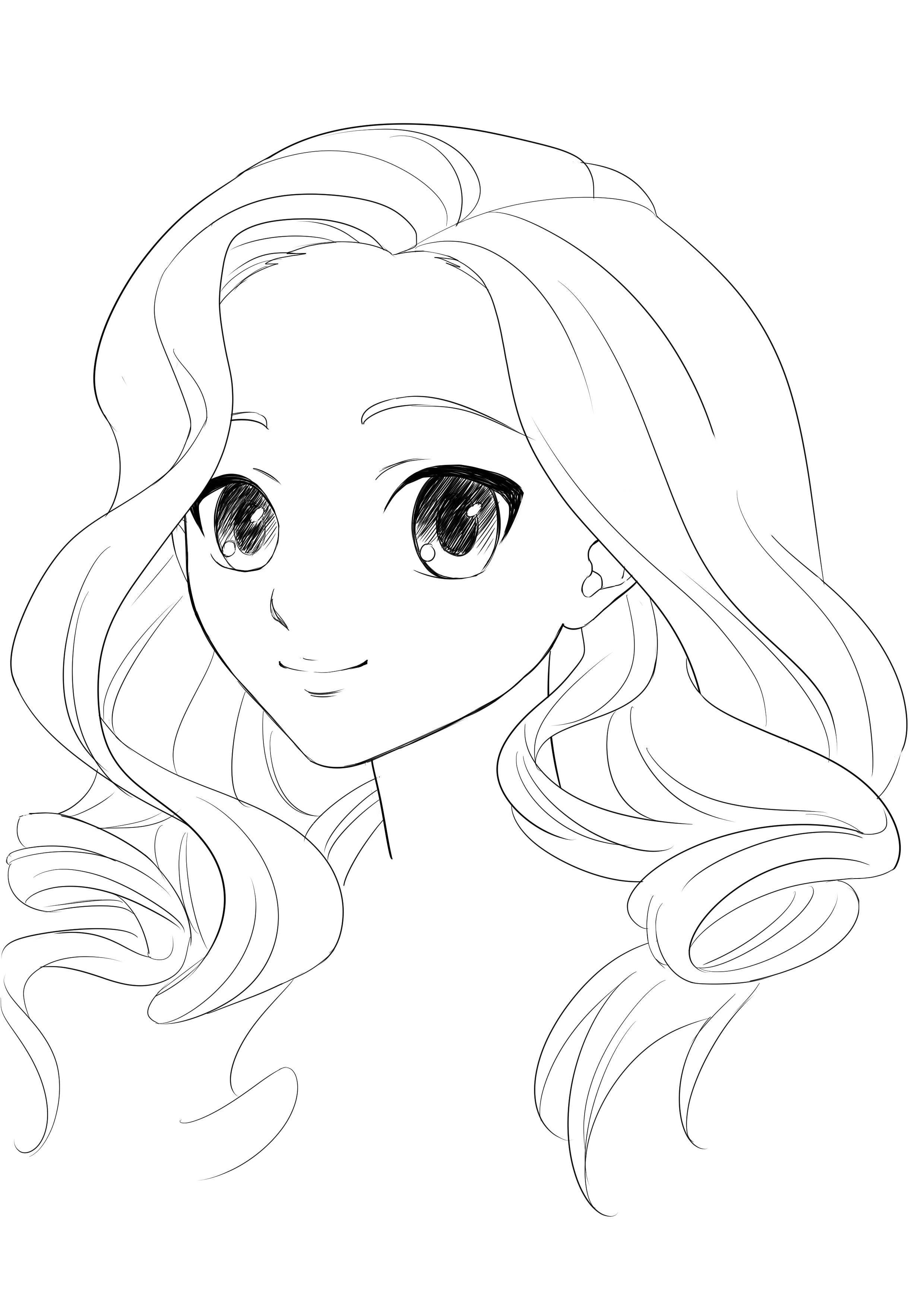 drawing of long curly manga girl hair