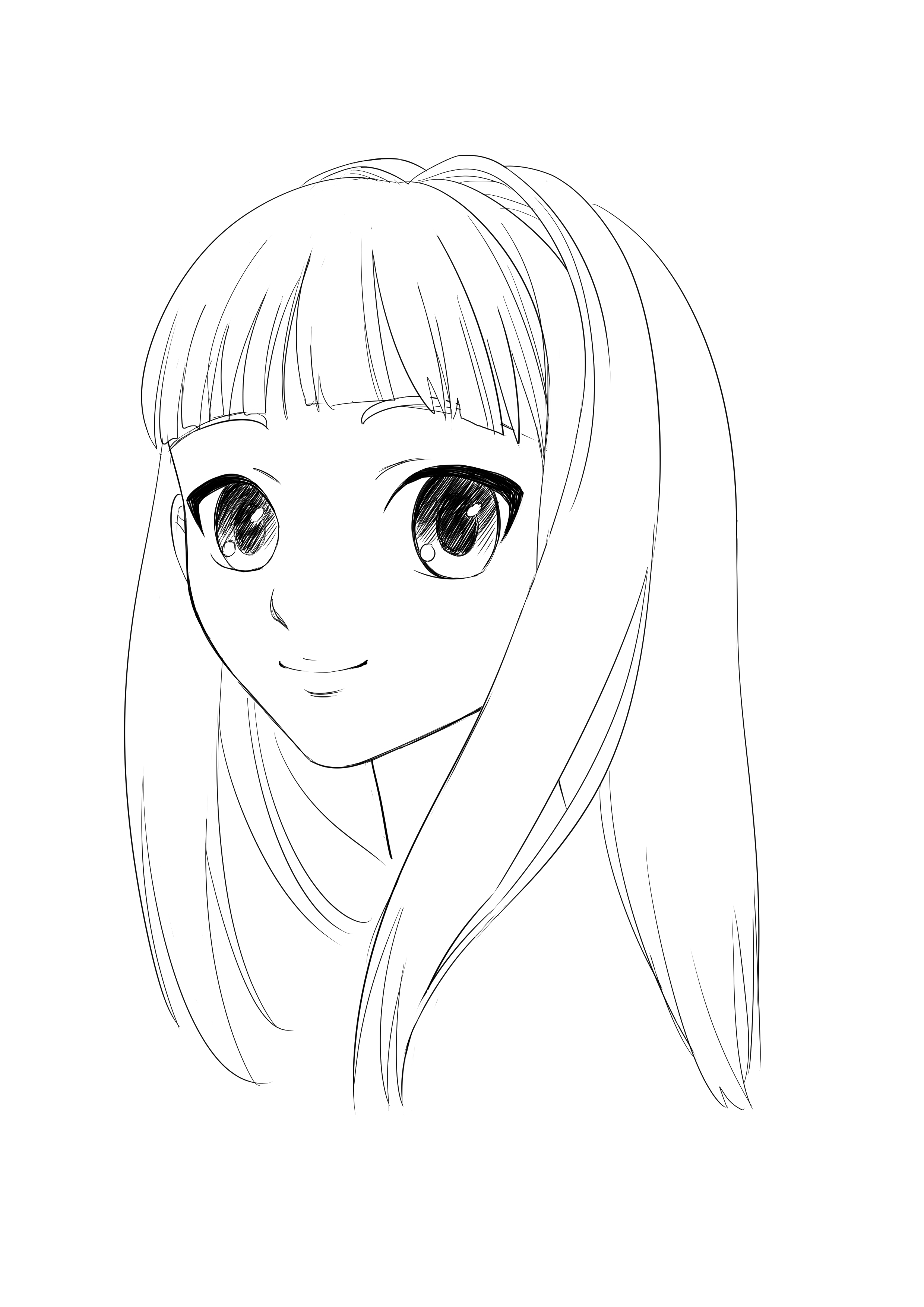 drawing of long, straight manga girl hair