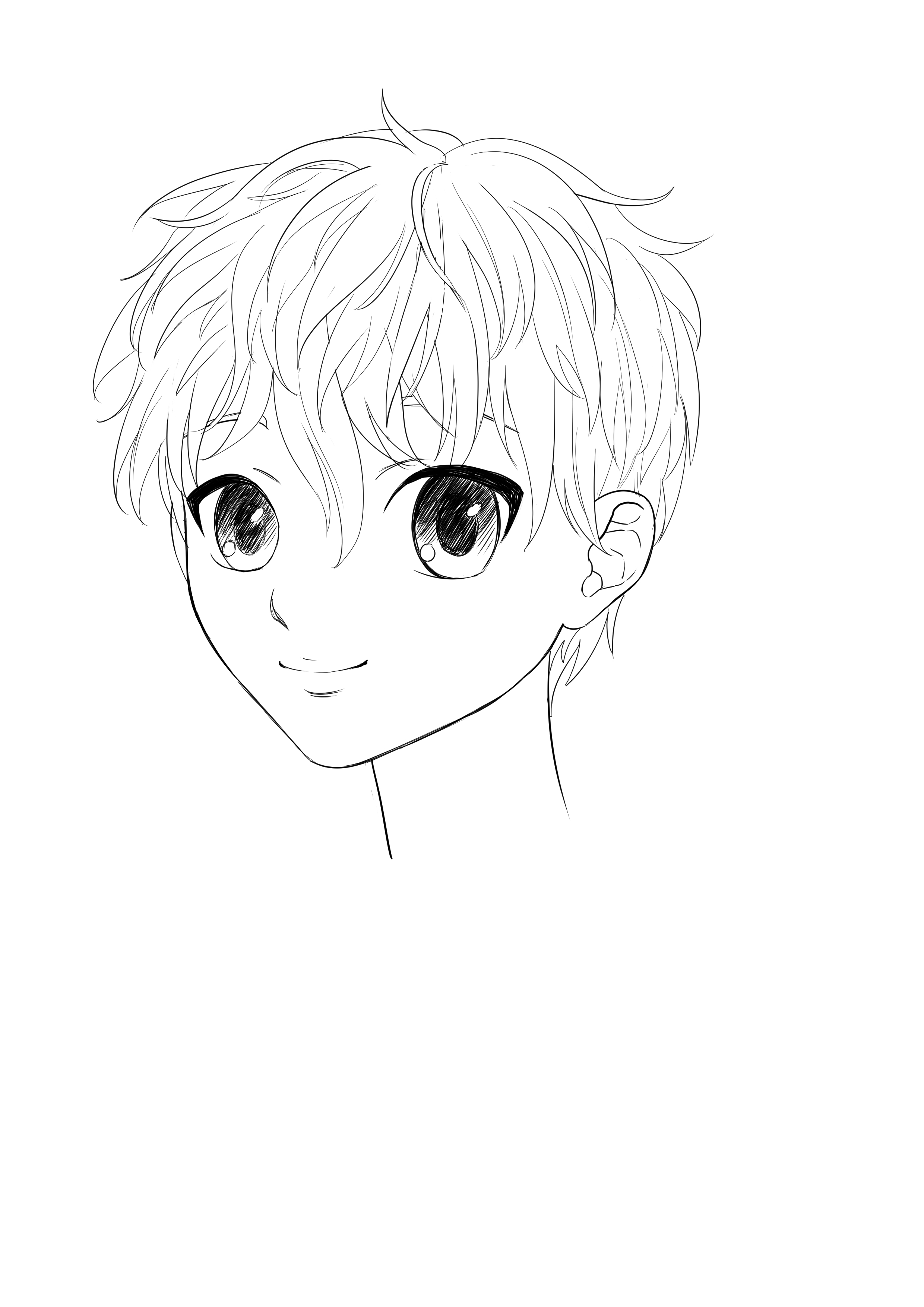 drawing of short, curly manga boy hair 1