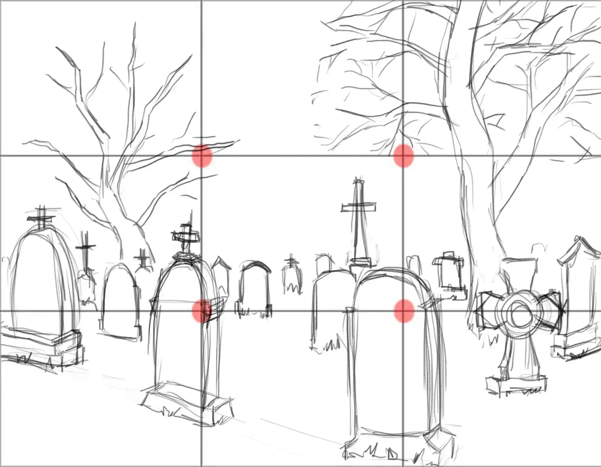 dessiner les arbres d’un cimetière