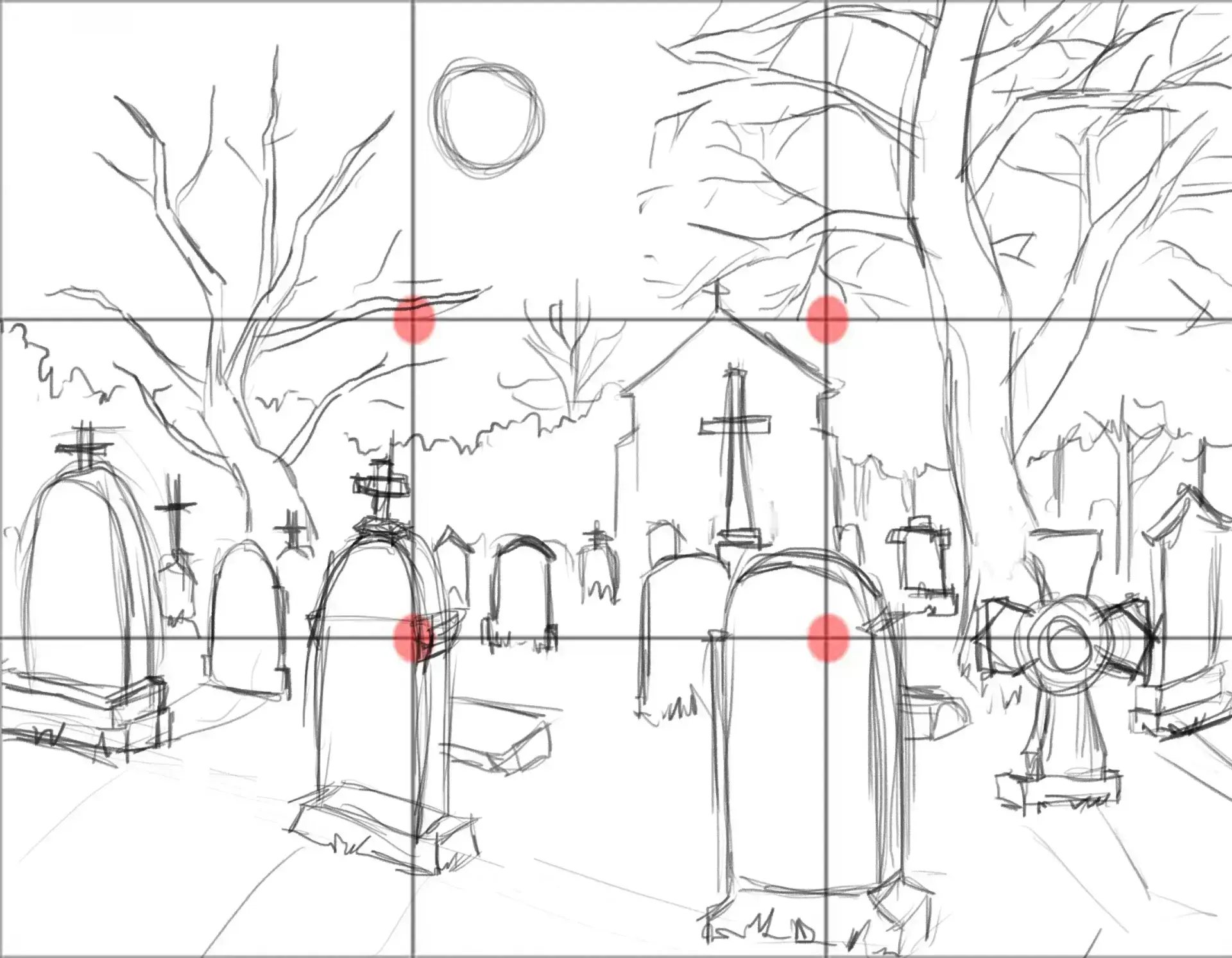 dessiner l’arrière plan d’un cimetière