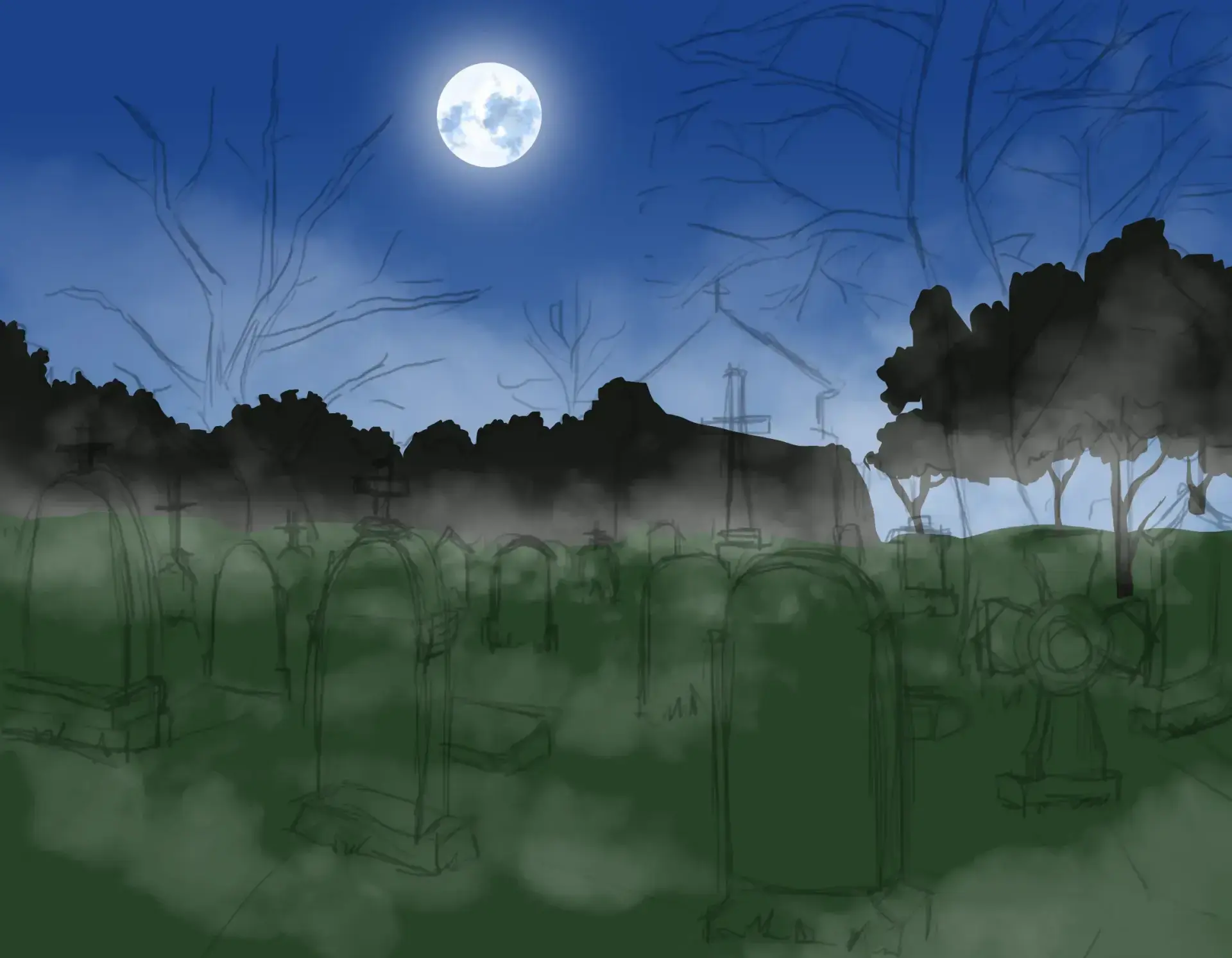 dessiner la brume d’un cimetière