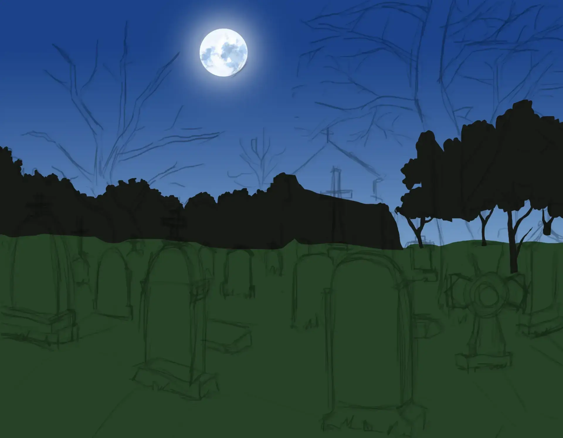 dessiner la fôret d’un cimetière
