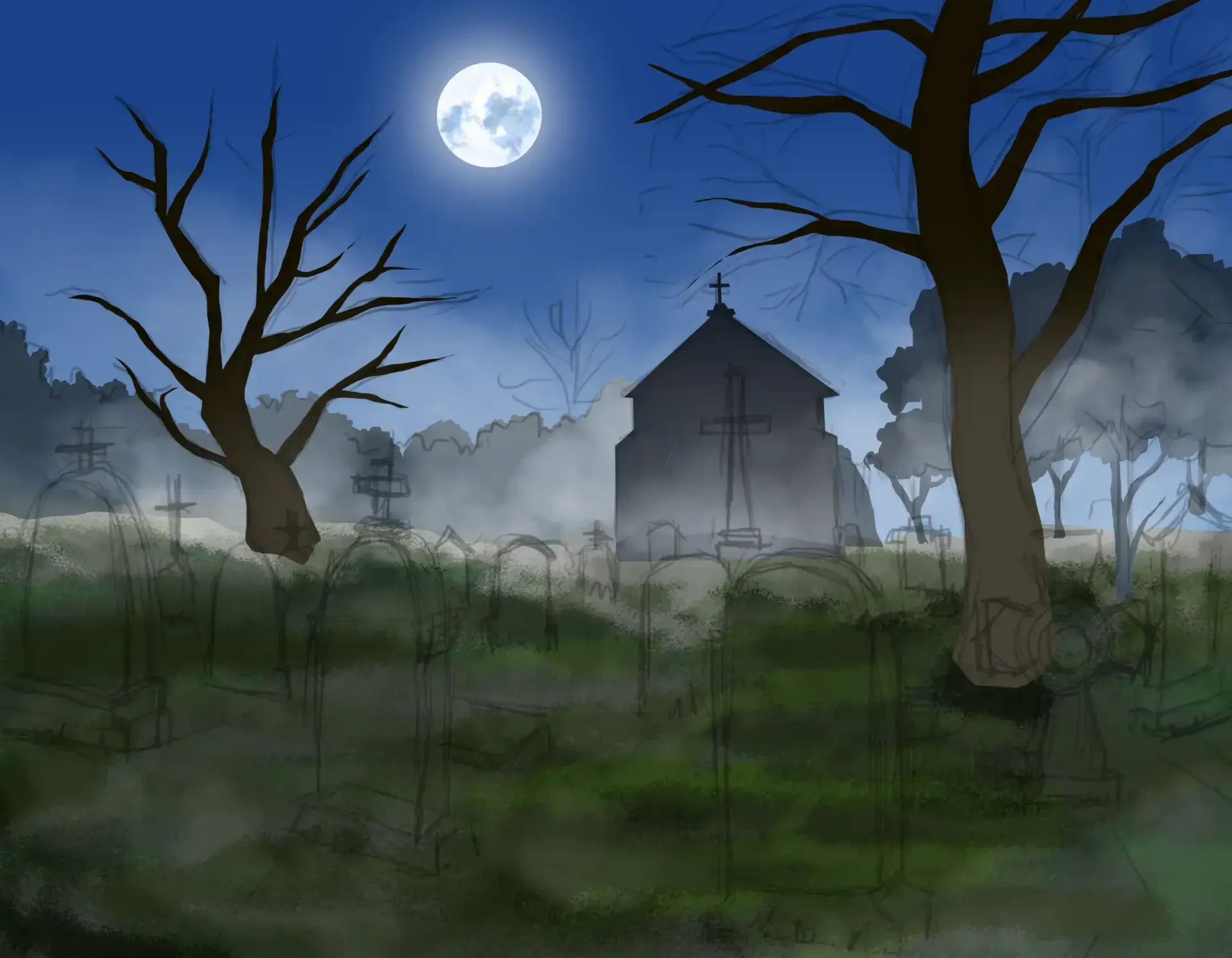 dessiner le gazon d’un cimetière