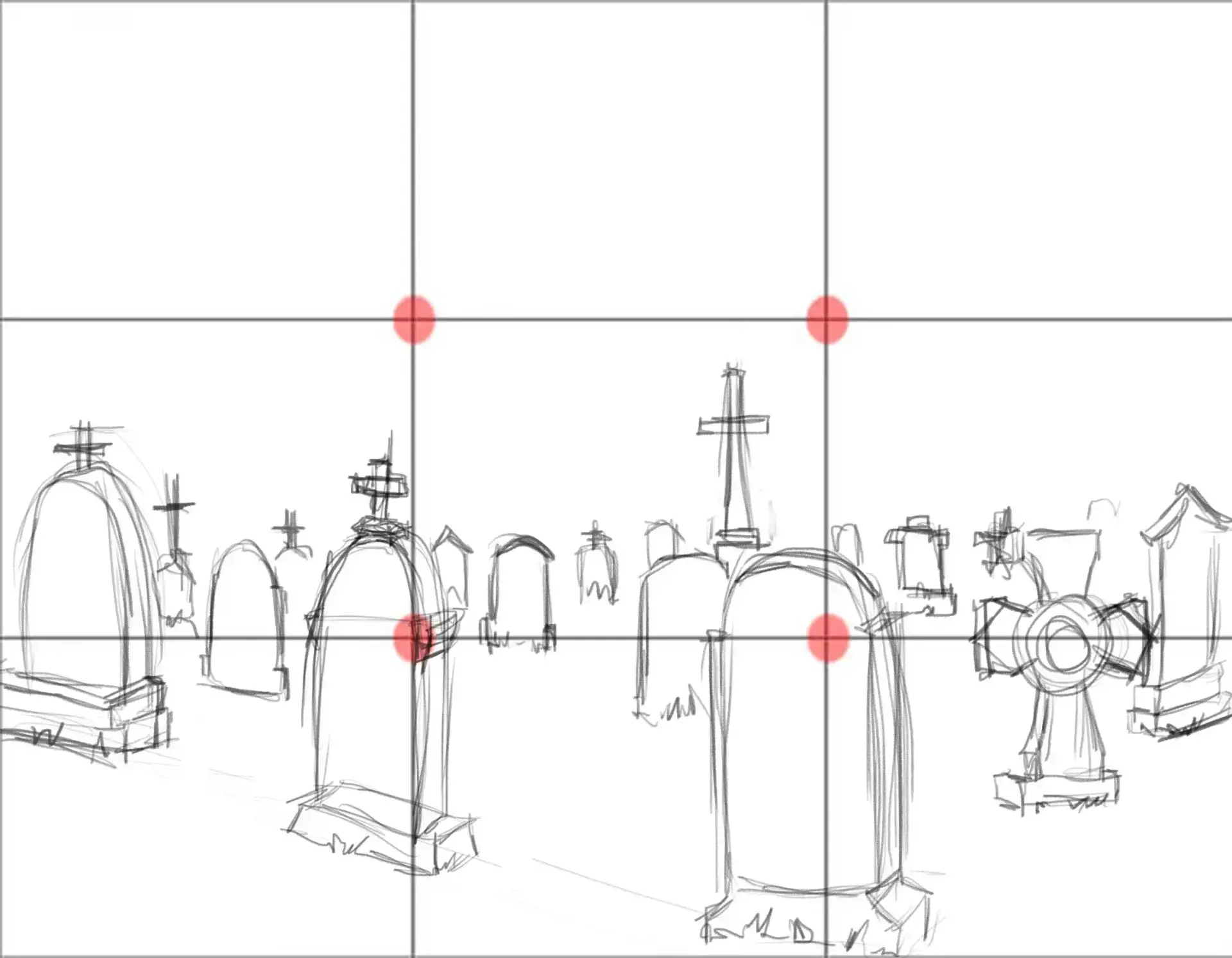 dessiner les pierres tombales d’un cimetière