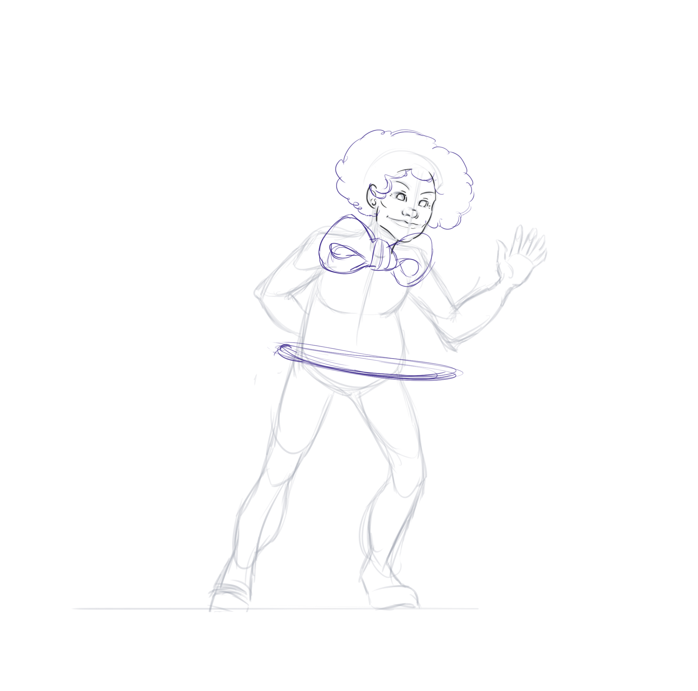 croquis d’un cerceau pour le pantalon du personnage