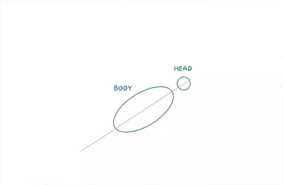 drawing of the body and head of a dove