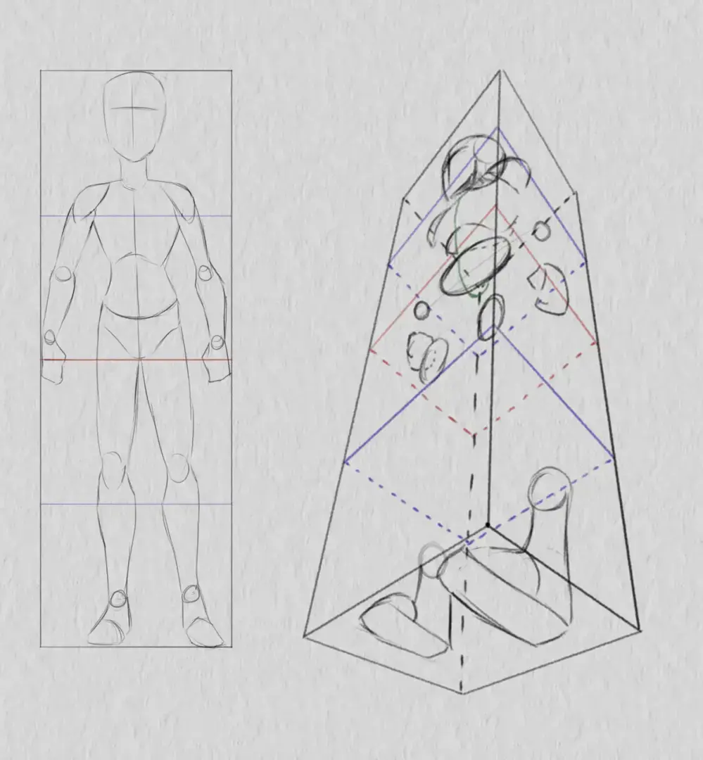 dessiner le corps d’un personnage en contre-plongée