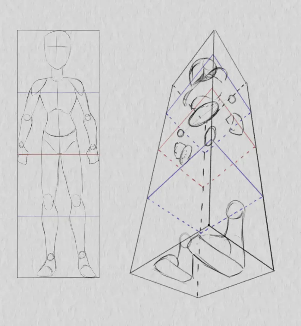 dessiner les genoux d’un personnage en contre-plongée