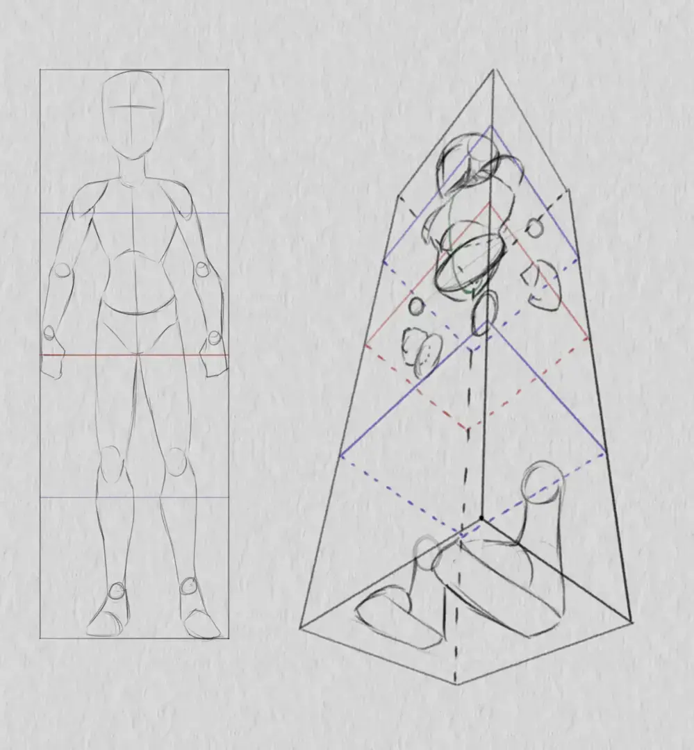 dessiner le tronc d’un personnage en contre-plongée