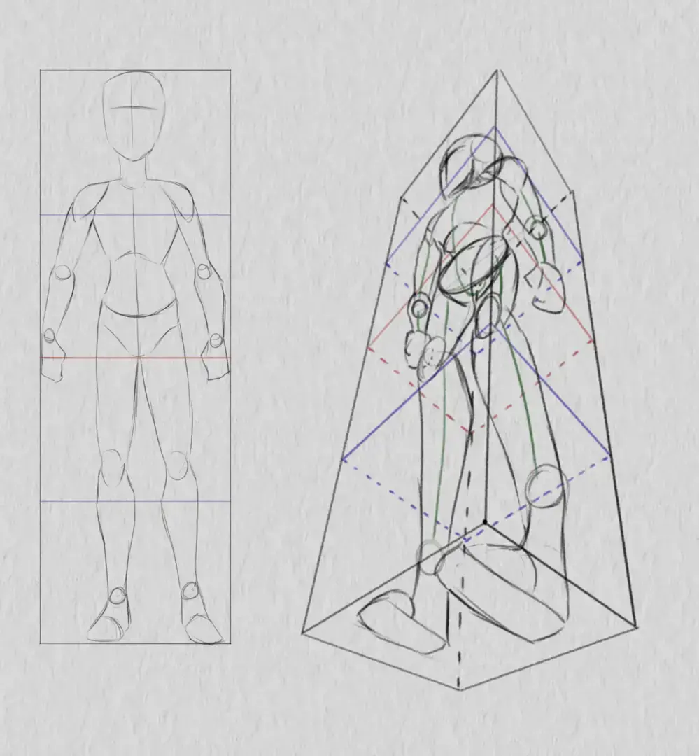 dessiner les volumes d’un personnage en contre-plongée