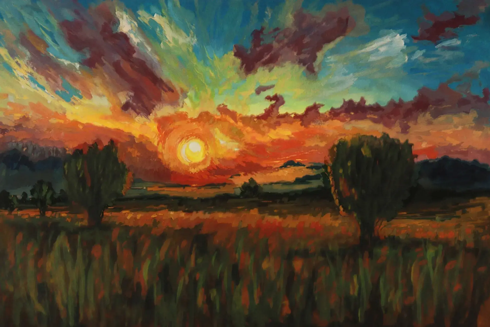 pintar los detalles de una puesta de sol con acrílico