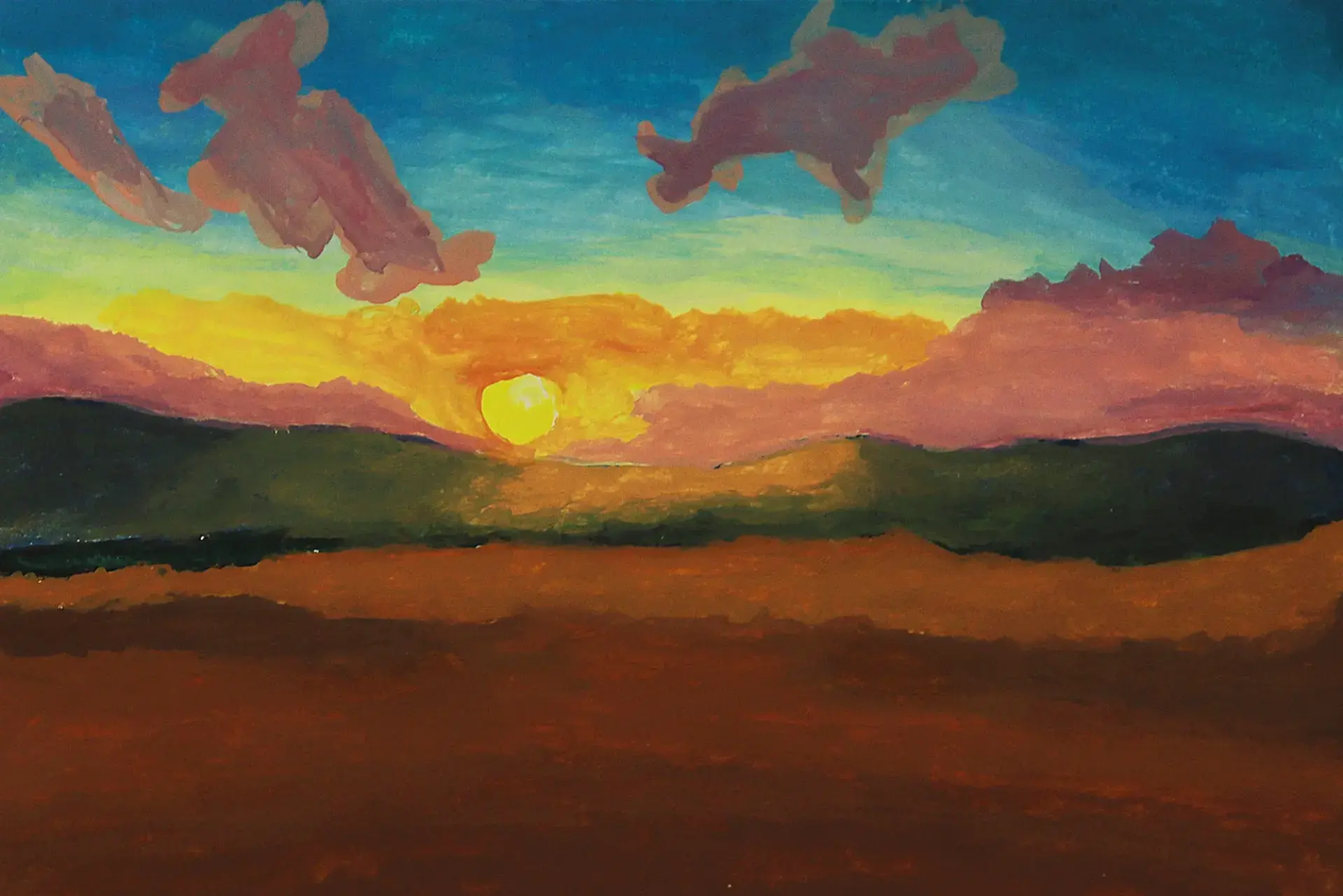pintar los detalles de las nubes de una puesta de sol en acrílico