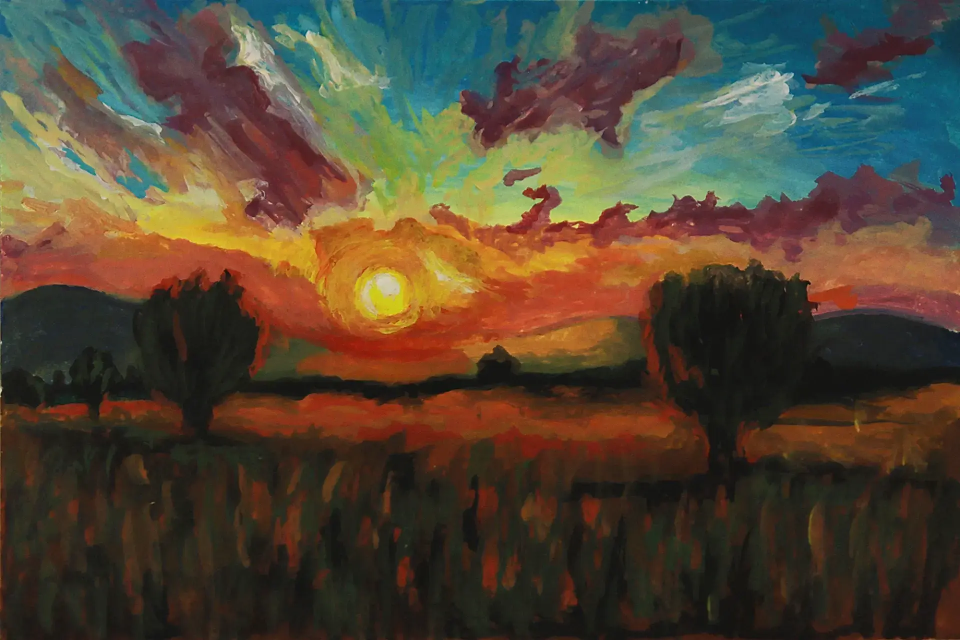 pintar las sombras de una puesta de sol al acrílico