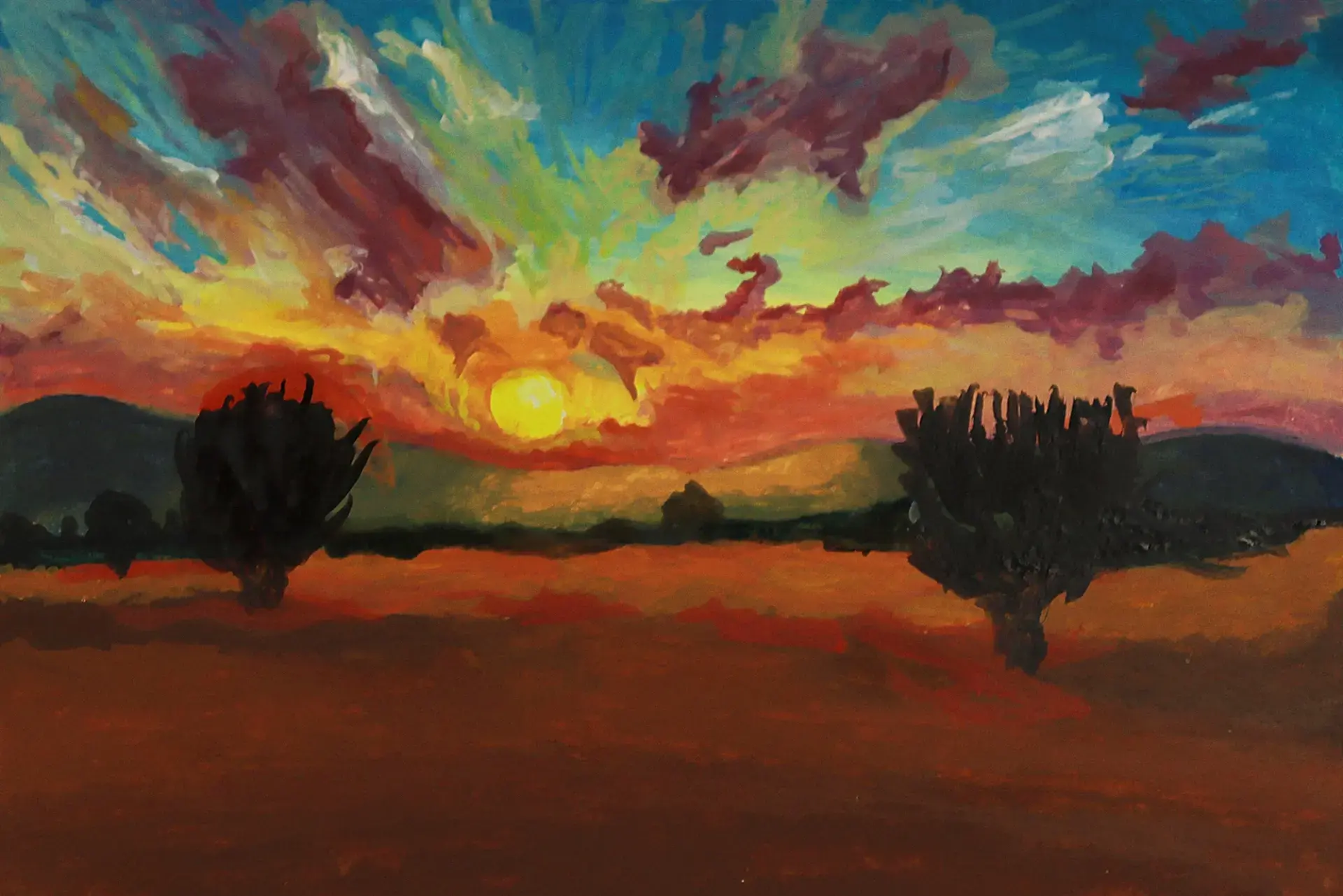 pintar el fondo de una puesta de sol con acrílico