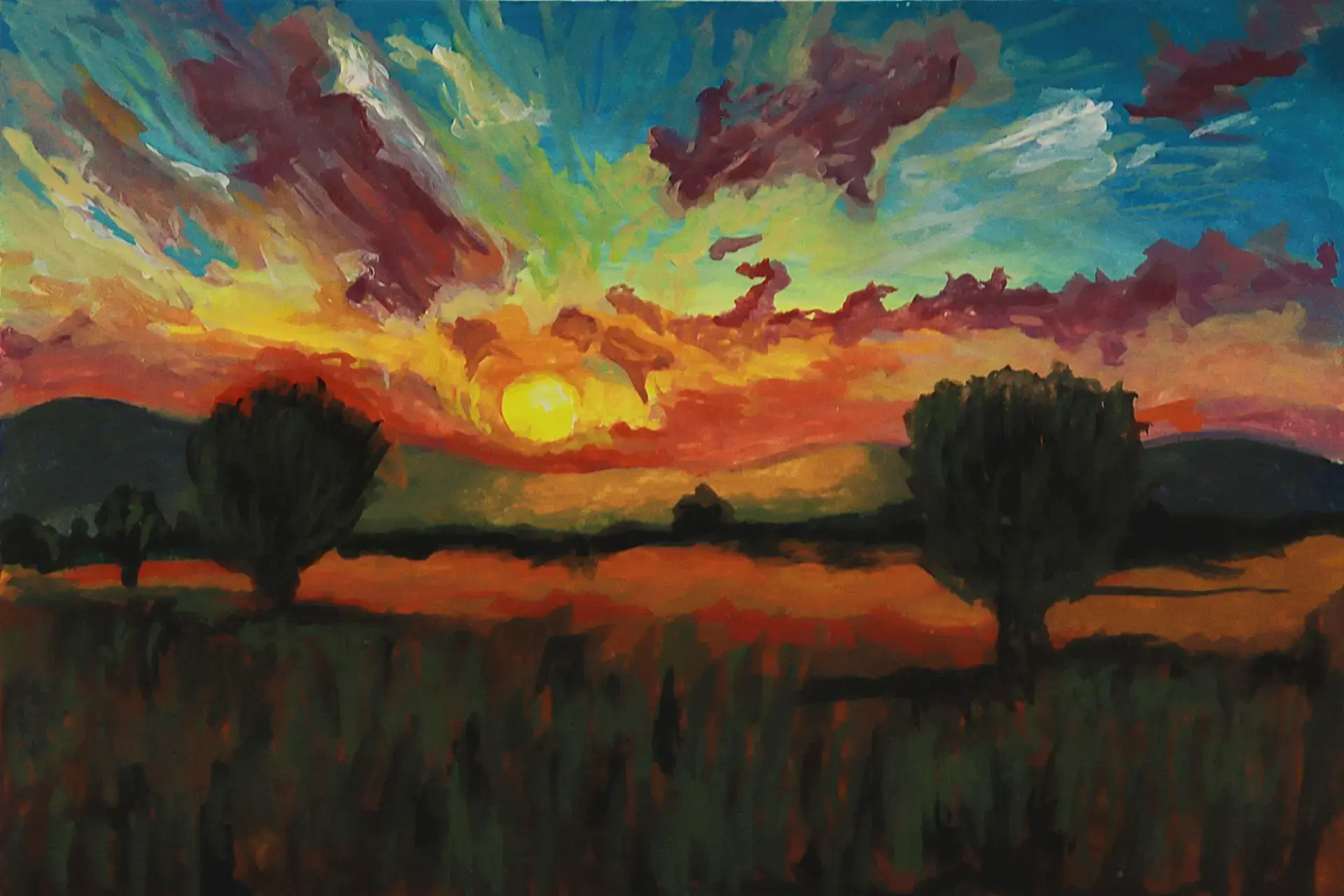 pintar la textura de una puesta de sol en acrílico