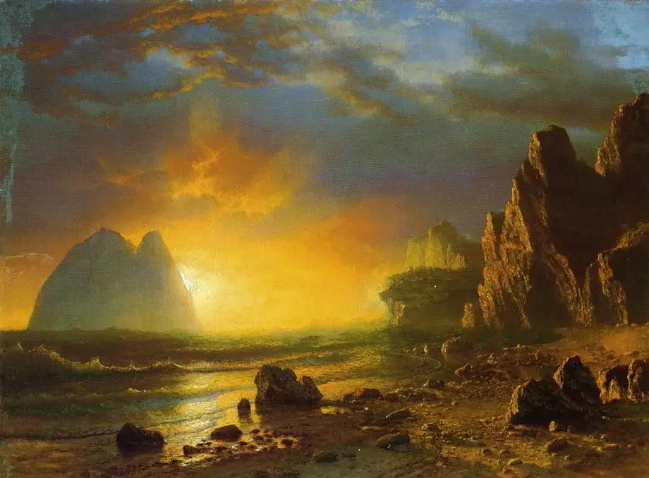 pintura de una puesta de sol de Albert Bierstadt