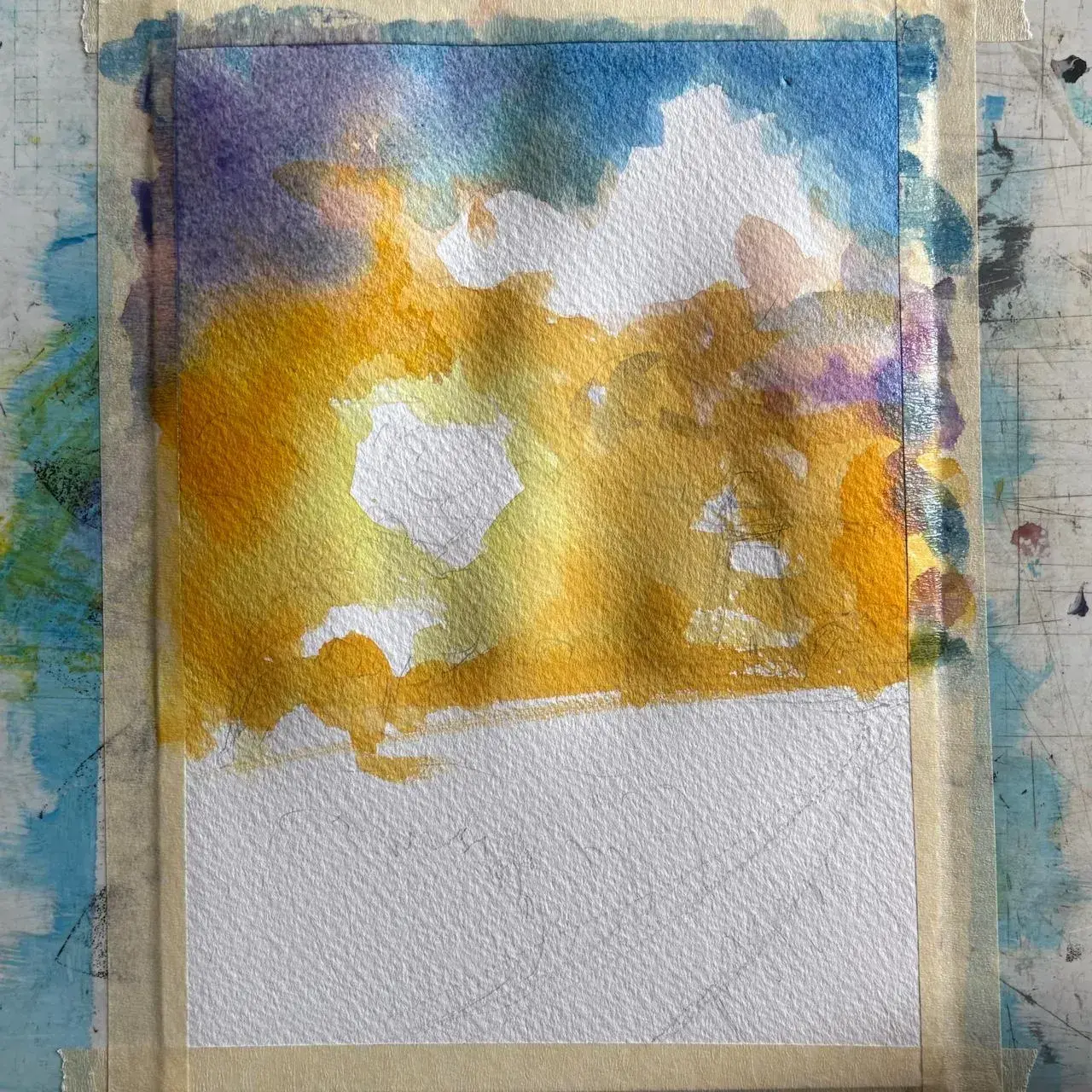 peindre les nuages d’un coucher de soleil à l’aquarelle
