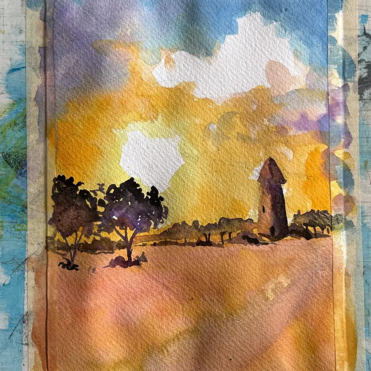 peindre le paysage d’un coucher de soleil à l’aquarelle