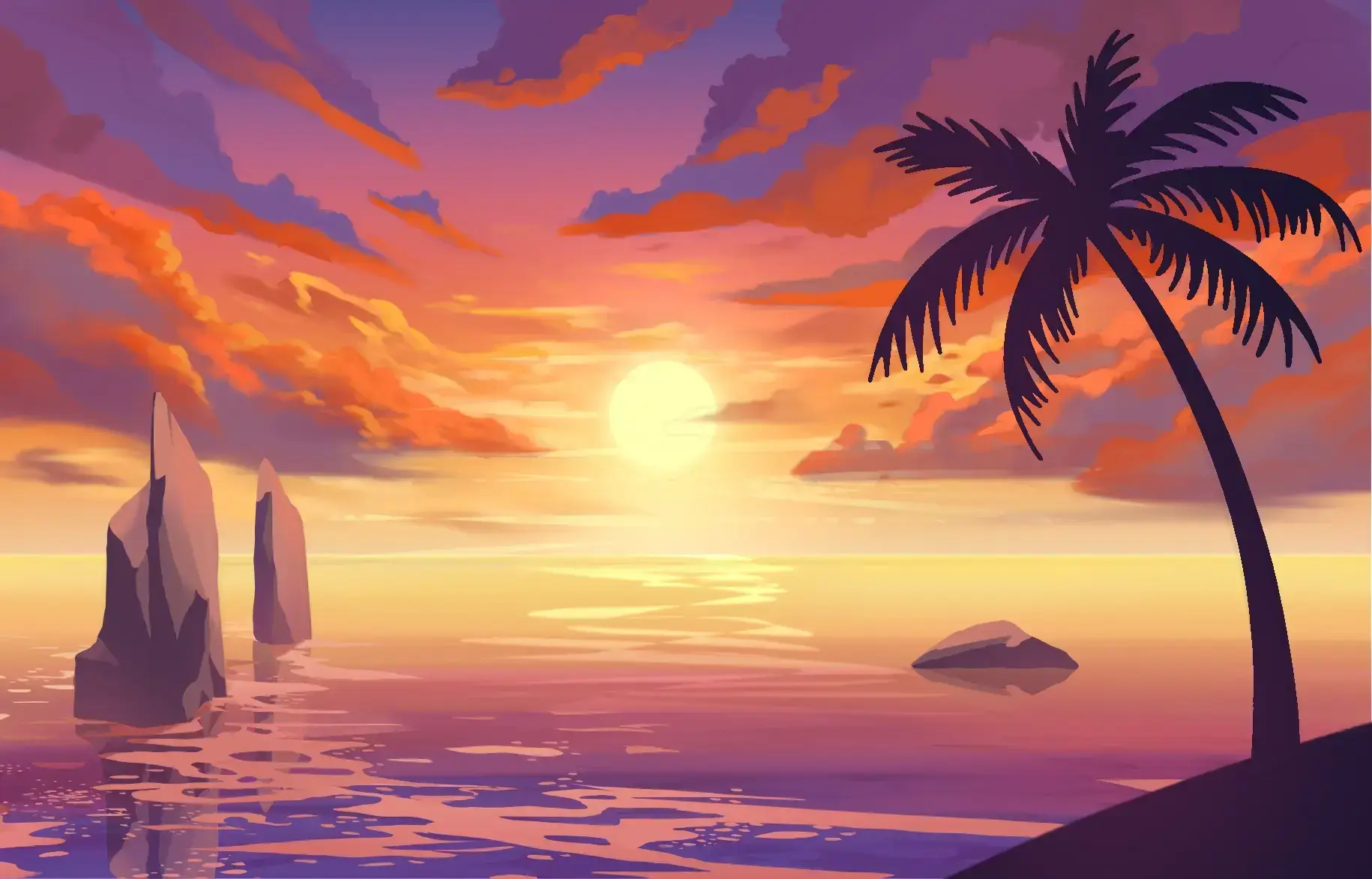 dessiner le premier plan d’un coucher de soleil