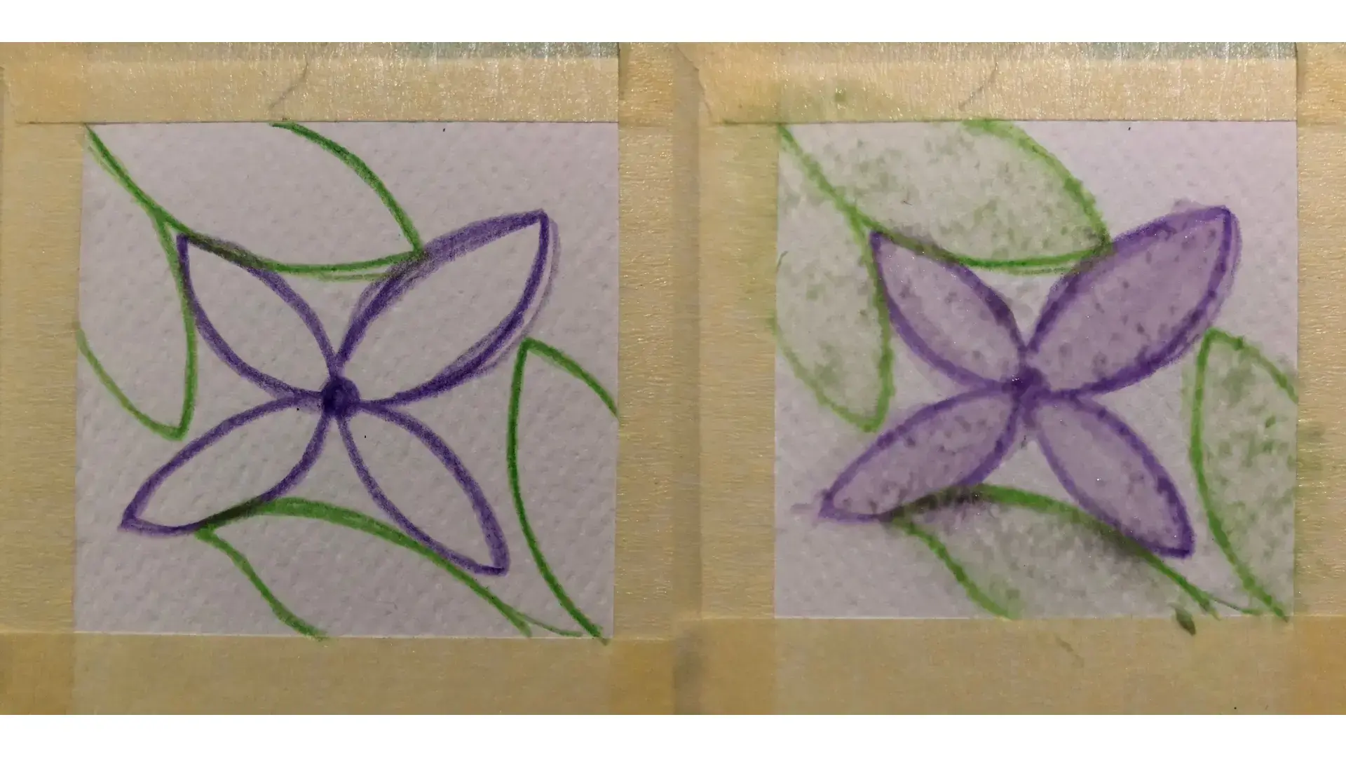 dessiner au crayon de couleur en ajoutant de l’eau avec un pinceau