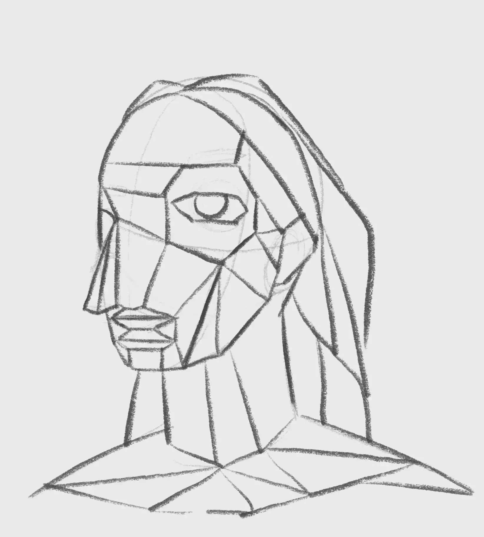 dessiner les cheveux d’un dessin cubiste