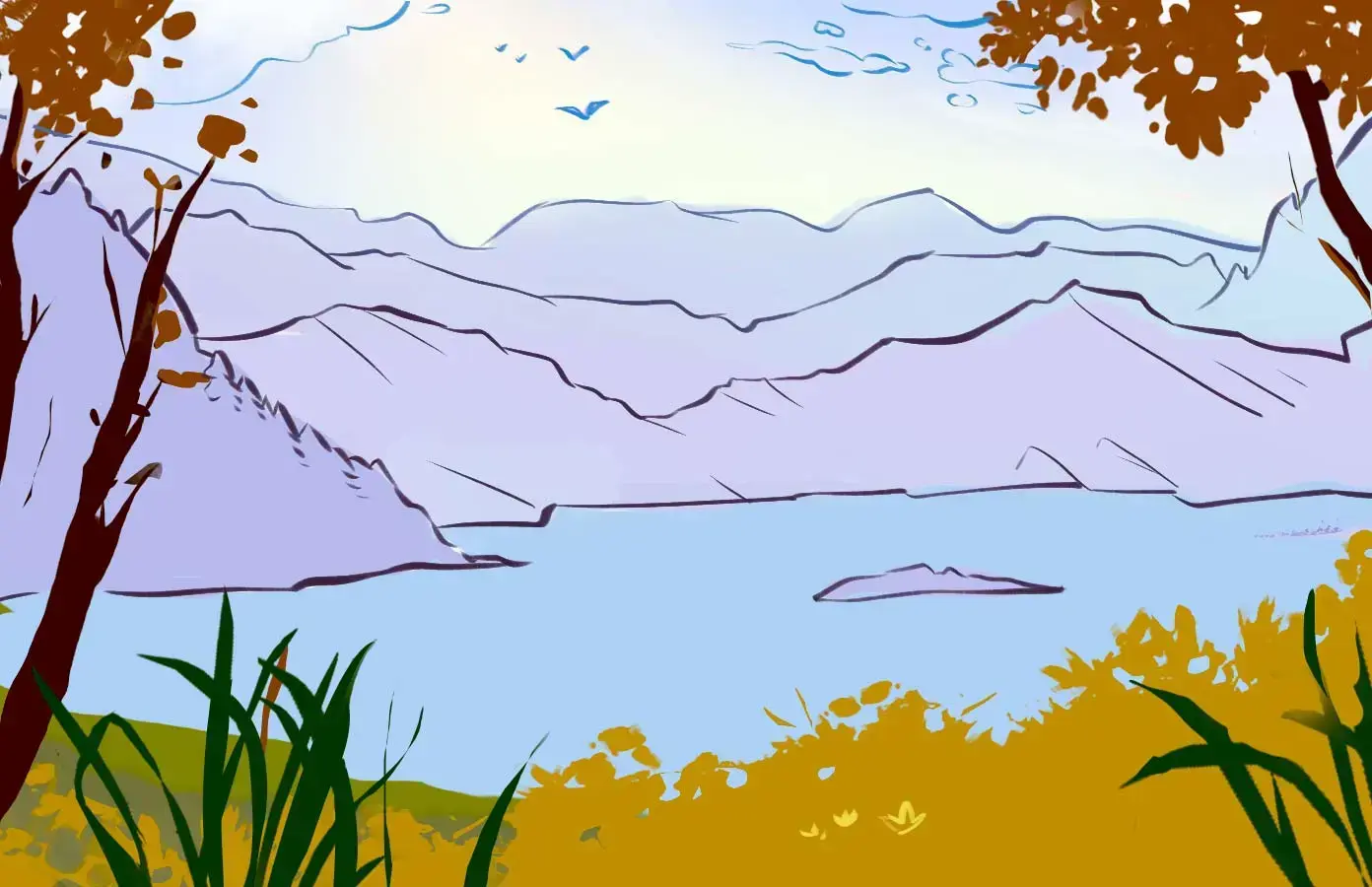 dessin en couleur des détails d’un paysage