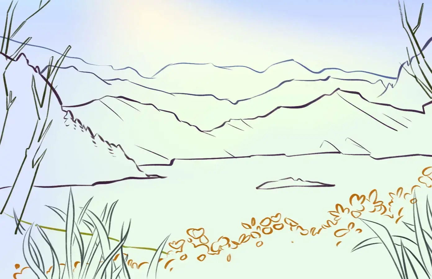 dessin du lac d’un paysage