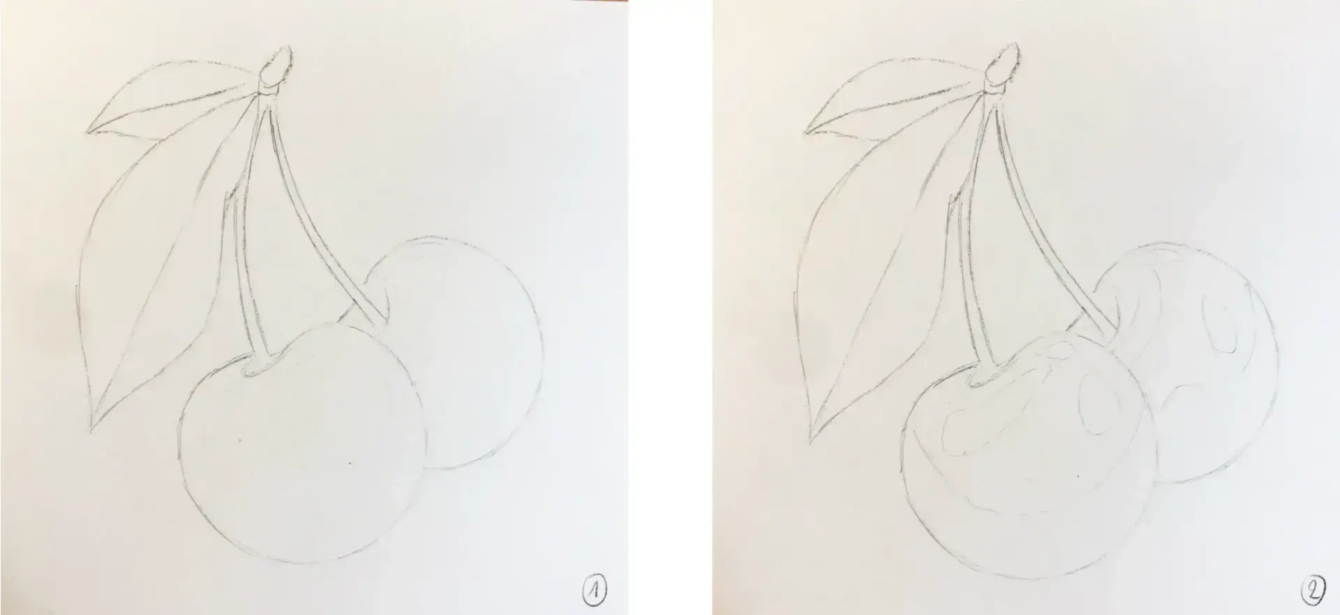 croquis d’une cerise réaliste aux crayons de couleur