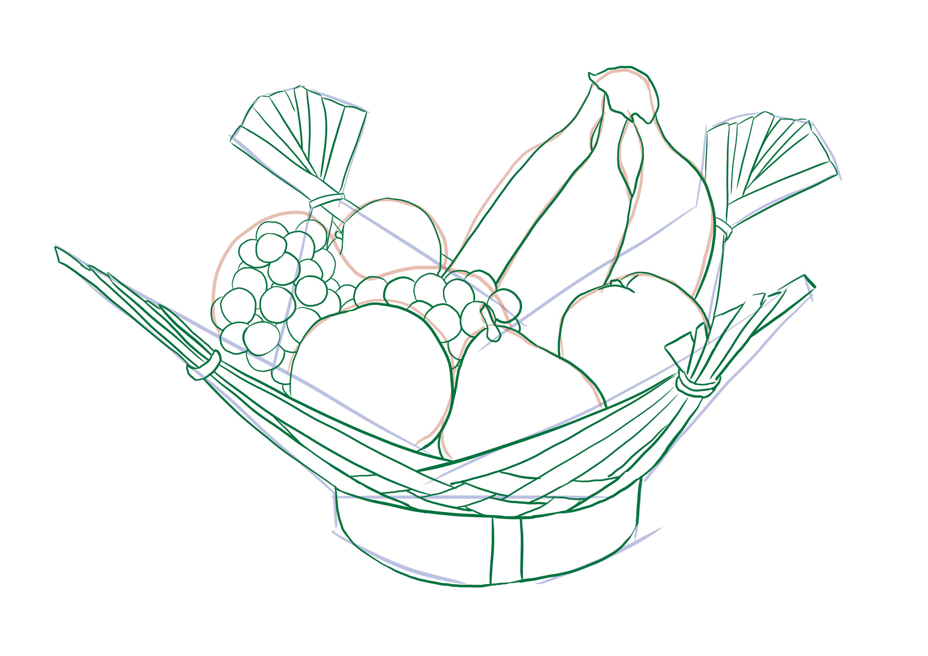 detailed observation drawing of a fruit basket