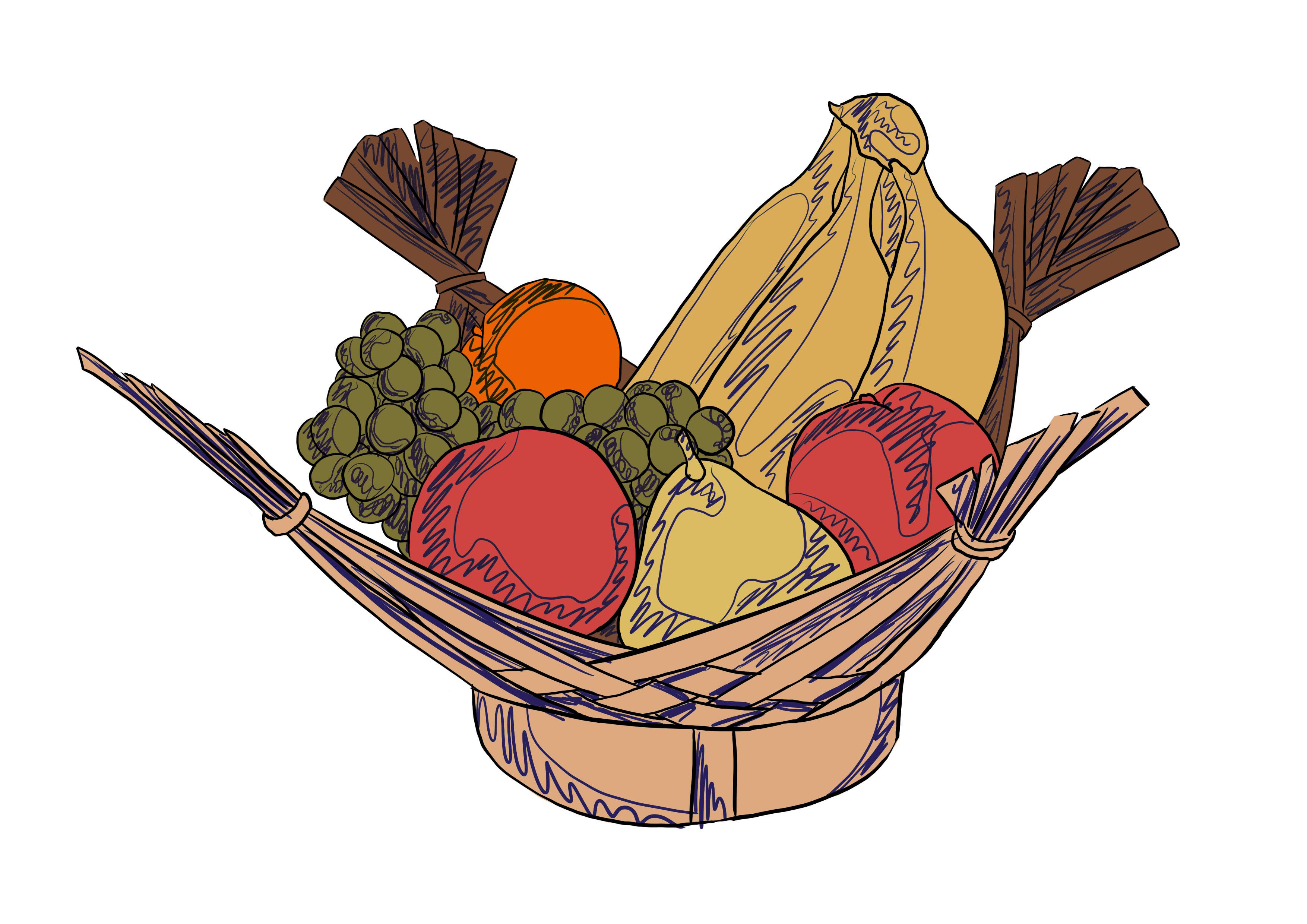 observational drawing of a fruit basket with shadows