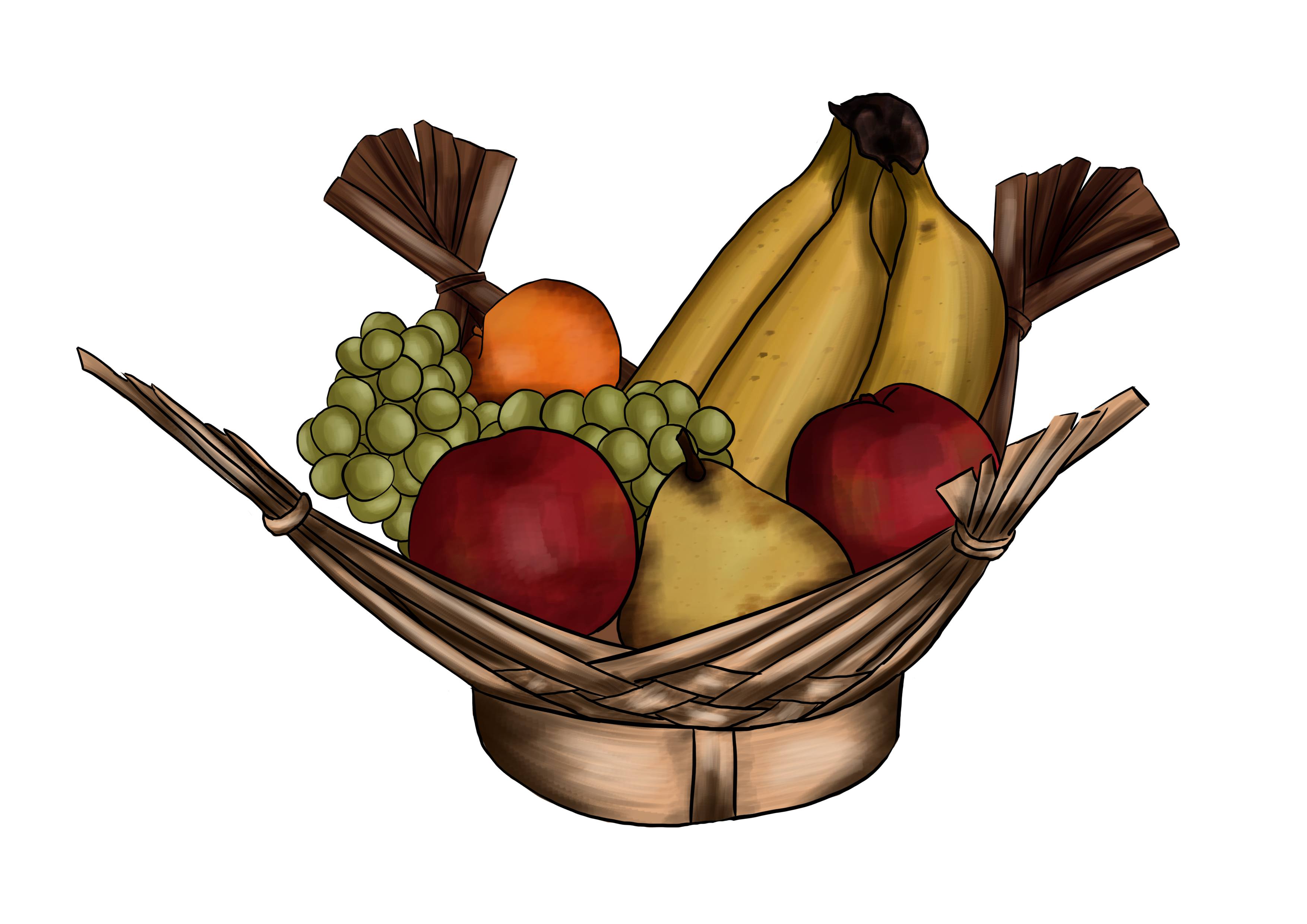 observational drawing of a fruit basket with shadows on the orange