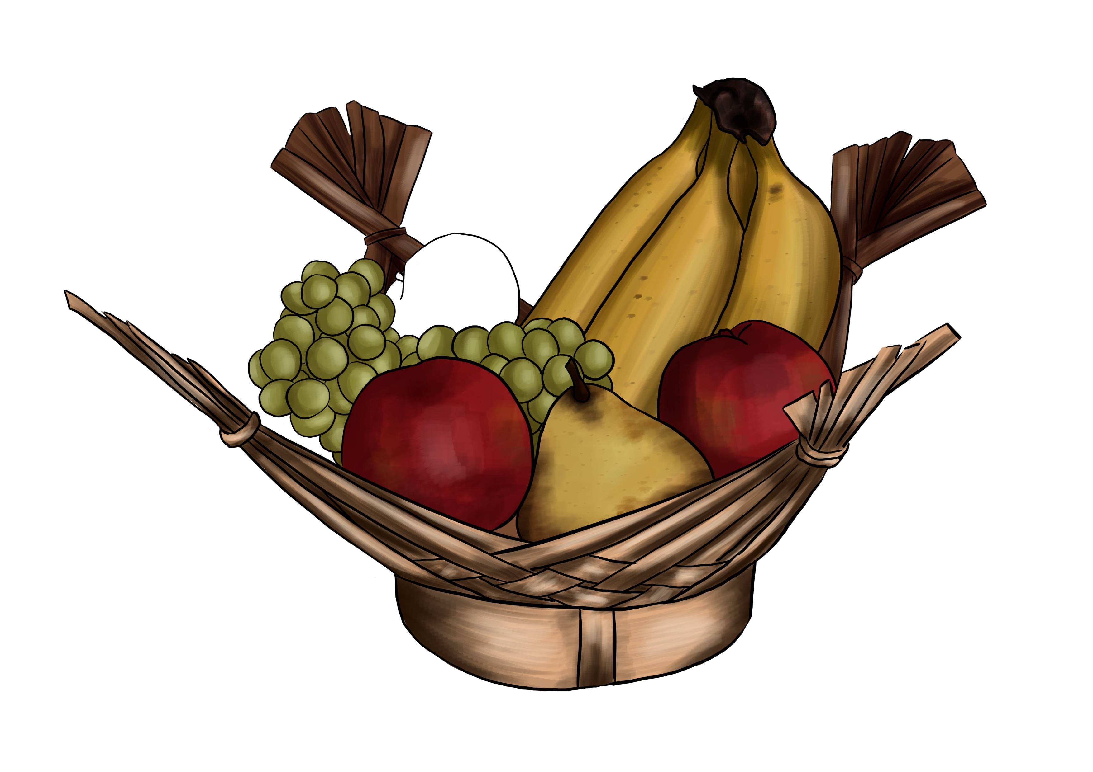 observational drawing of a fruit basket with shadows on the grapes