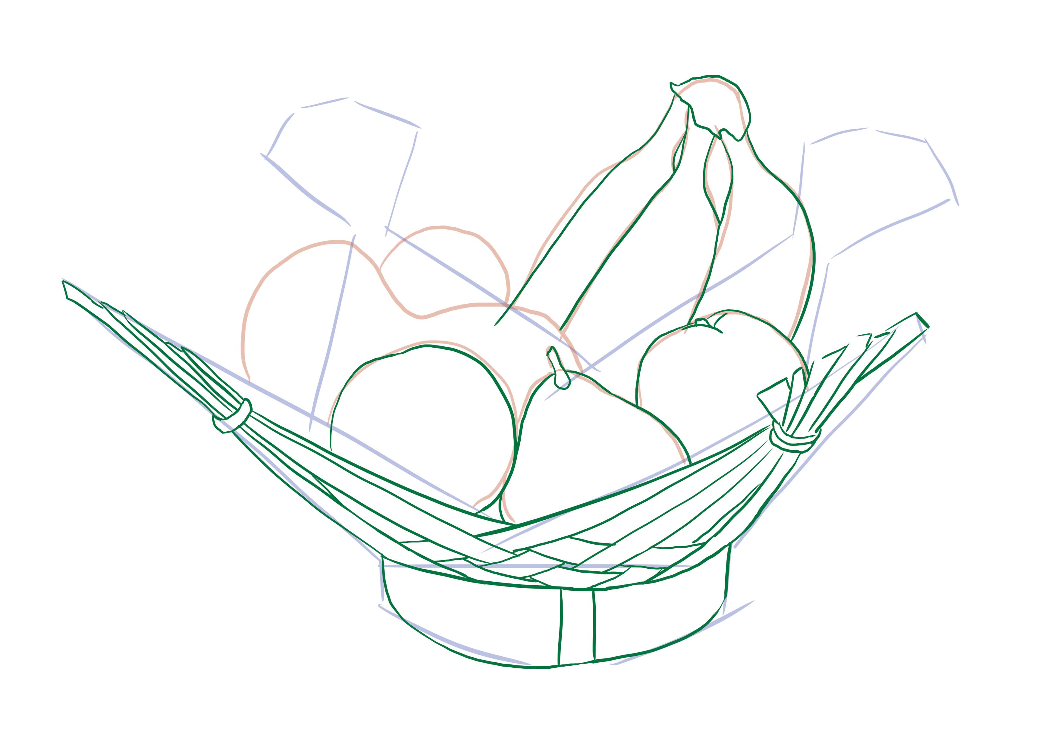 observational drawing of a fruit basket with bananas